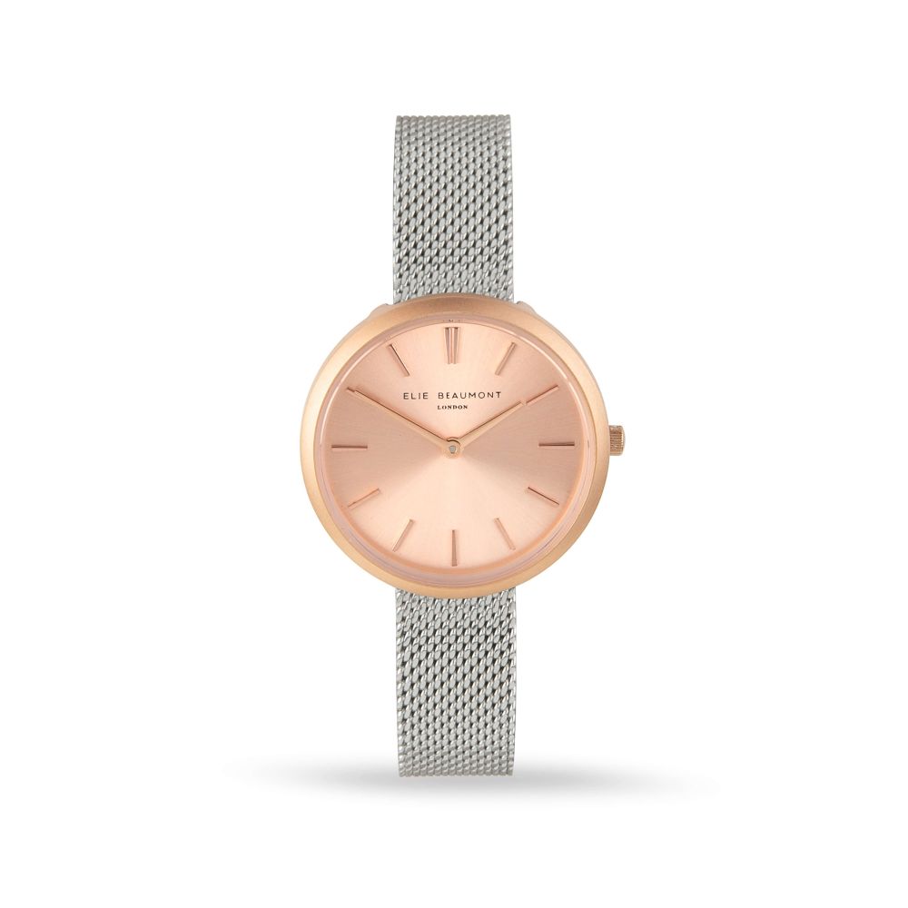 Marlow Silver Mesh Strap Rose Gold Case and Dial