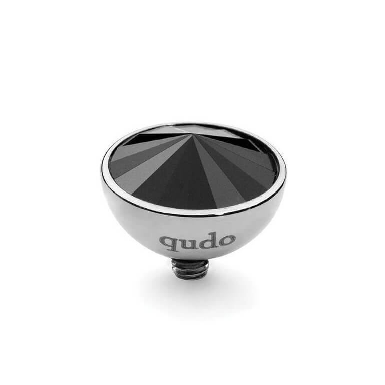 Famosa Silver 11.5mm Bottone Ring Top Jet with Hematite Swarovski Gem