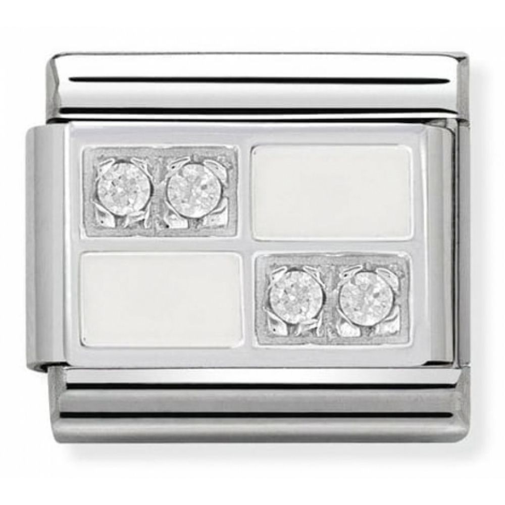 Classic White Chessboard In Steel, Cubic Zirconia & Silver 925 Charm