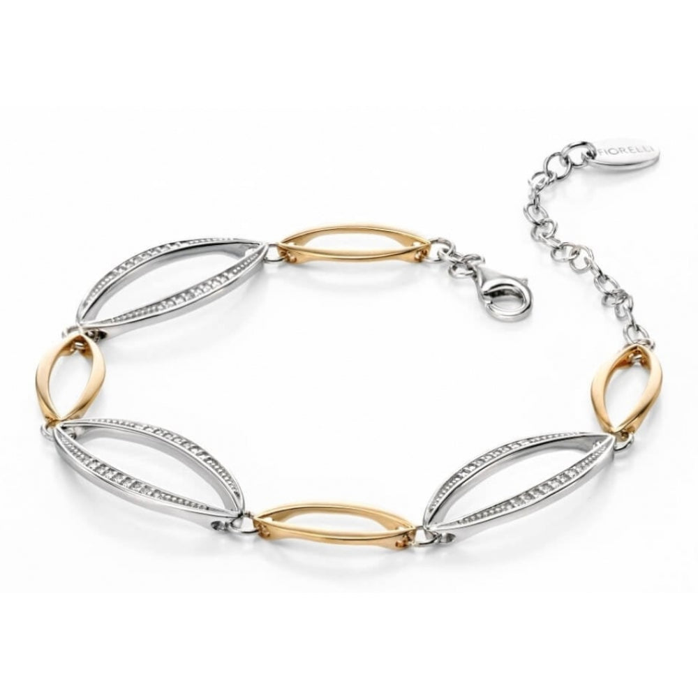 Silver & Yellow Gold Plated Marquise Bracelet With Pave CZ