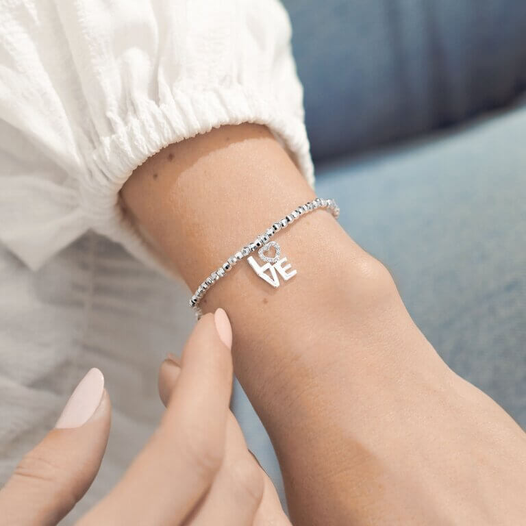 Faceted A Little | Love | Silver | Bracelet | 17.5cm Stretch