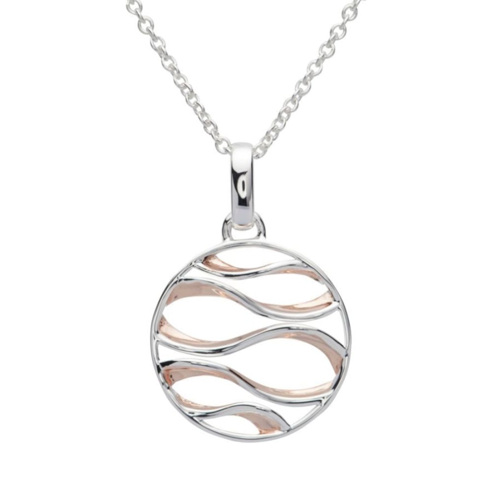 Sterling Silver 925 Circle Pendant with Rose Gold Plating Pattern