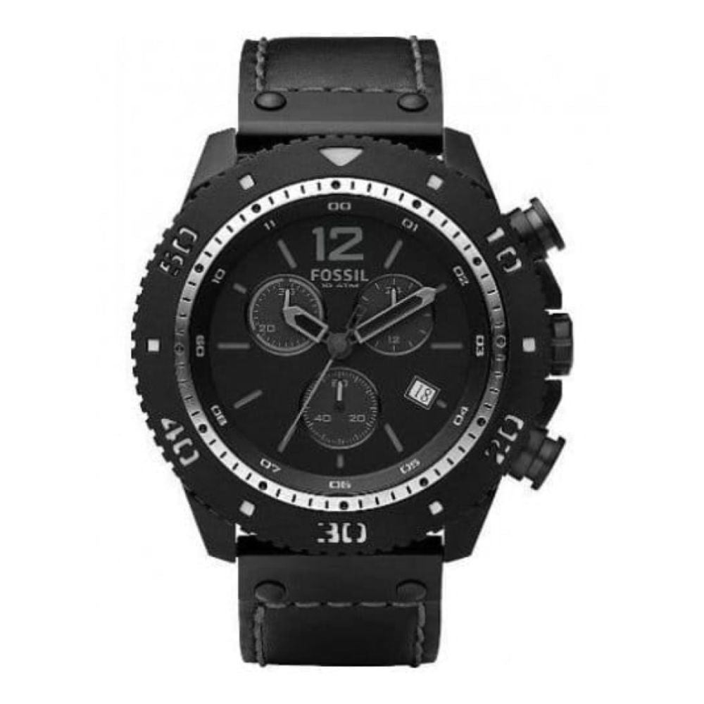 Gents Black Leather Chronograph Strap Watch