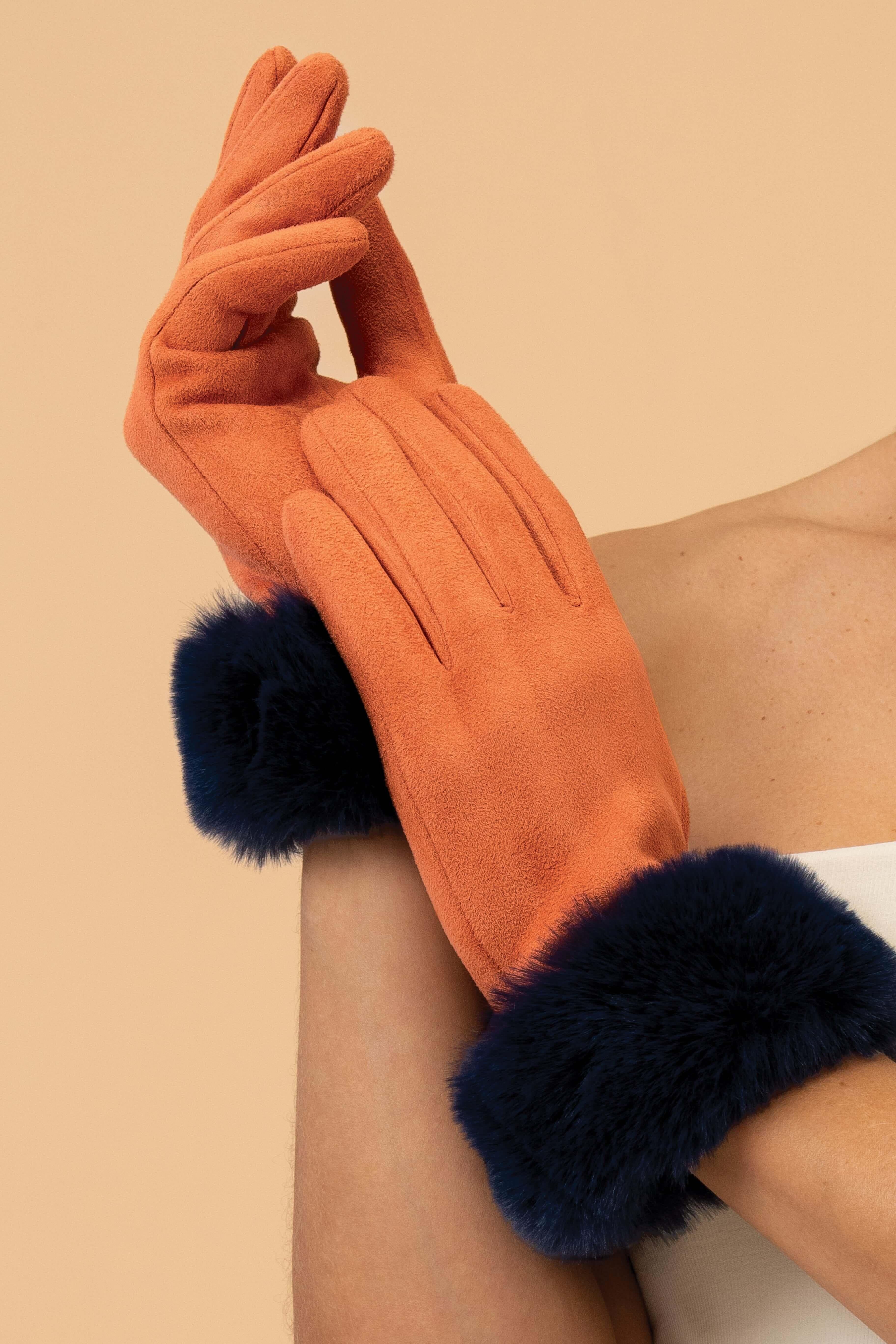 Bettina Gloves in Tangerine/Navy