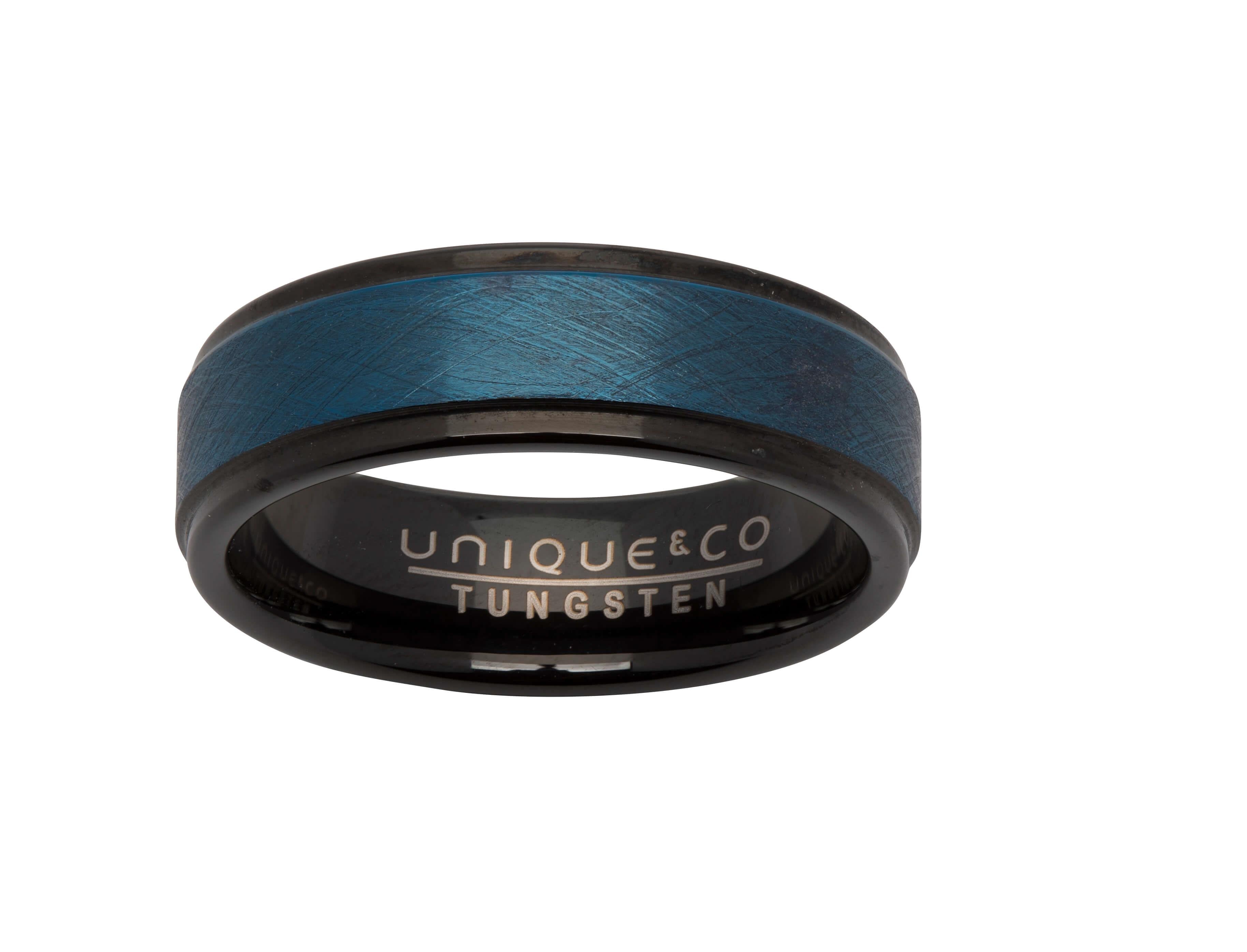 Black/Blue IP 7mm Tungsten Carbide Ring