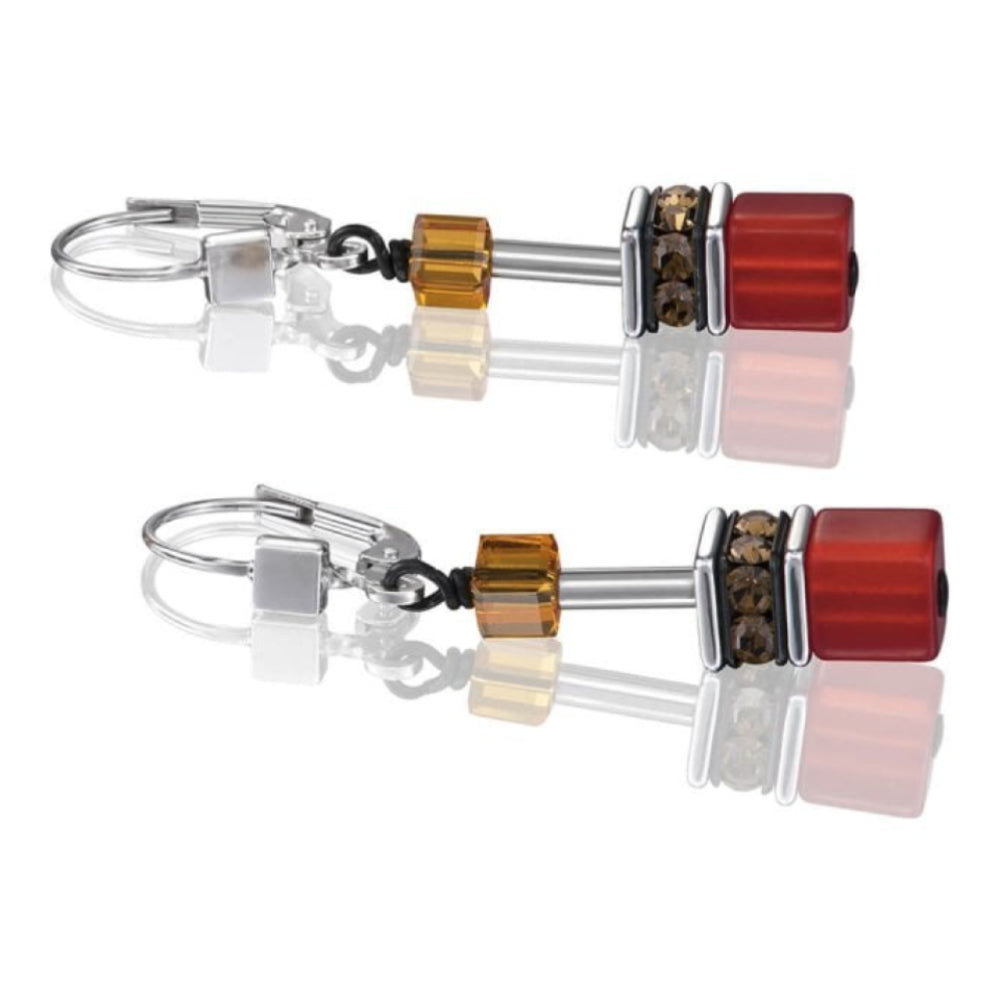 Geo Cube Red Orange Pierced Earrings