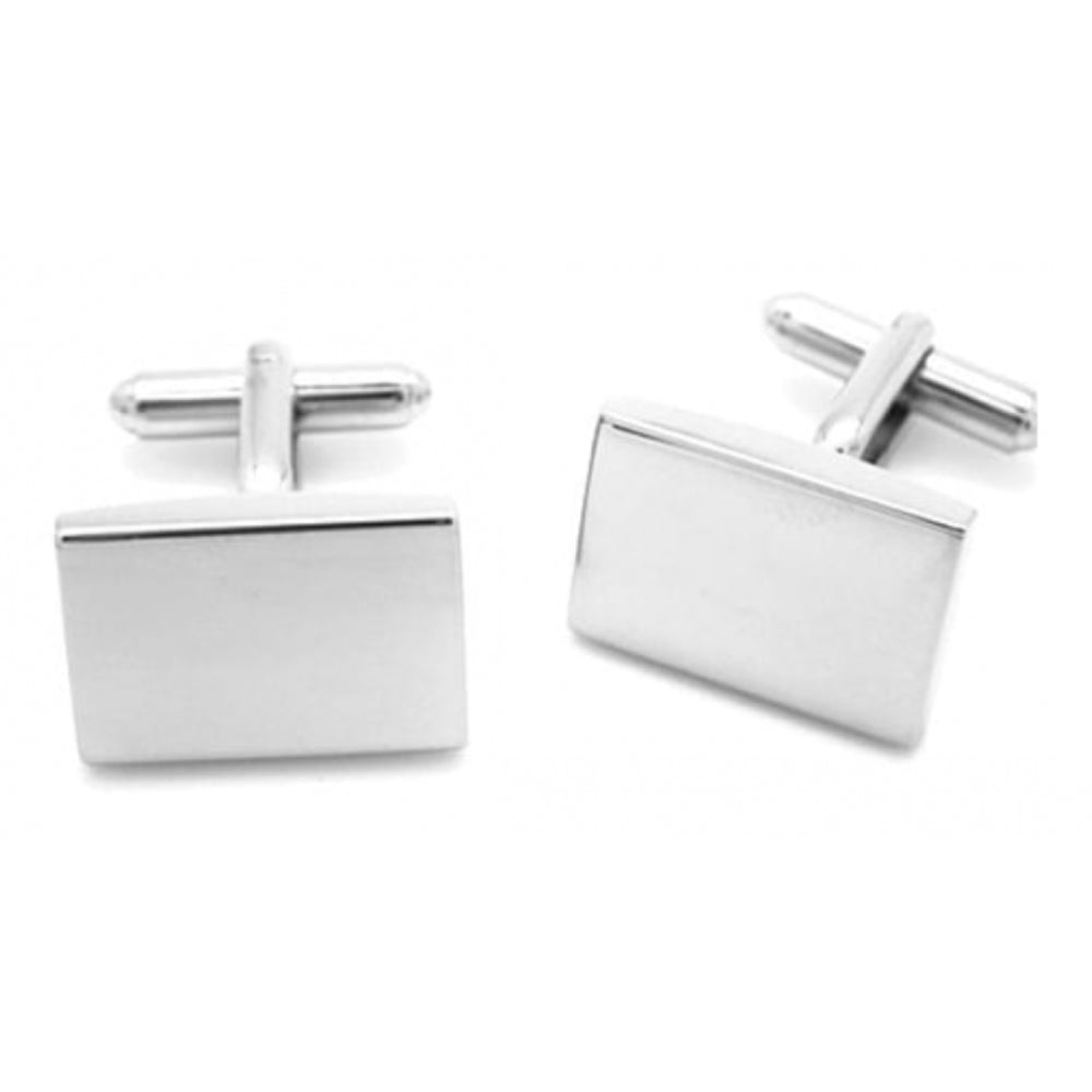 Rectangular Silver Tone Plain Finish Cufflink