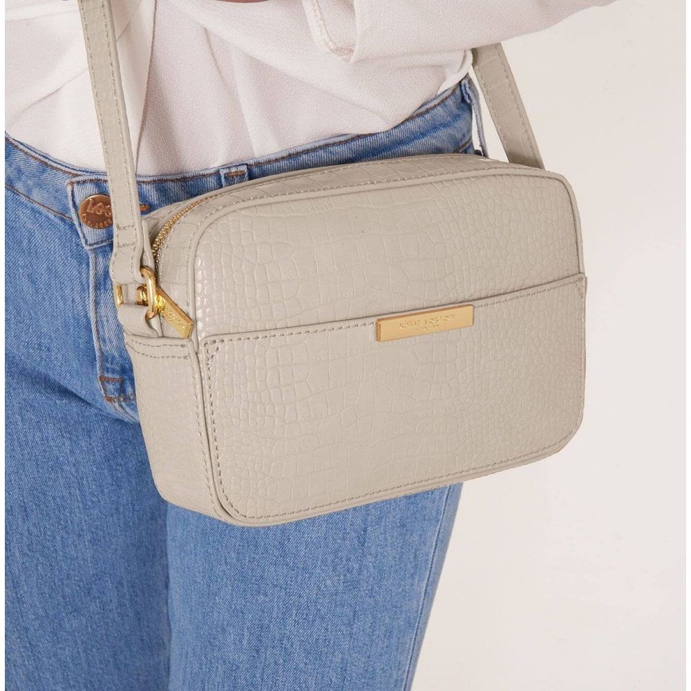 Celine Faux Croc Crossbody Bag | Oyster Grey | 14 X 20.5 X 6 Cm