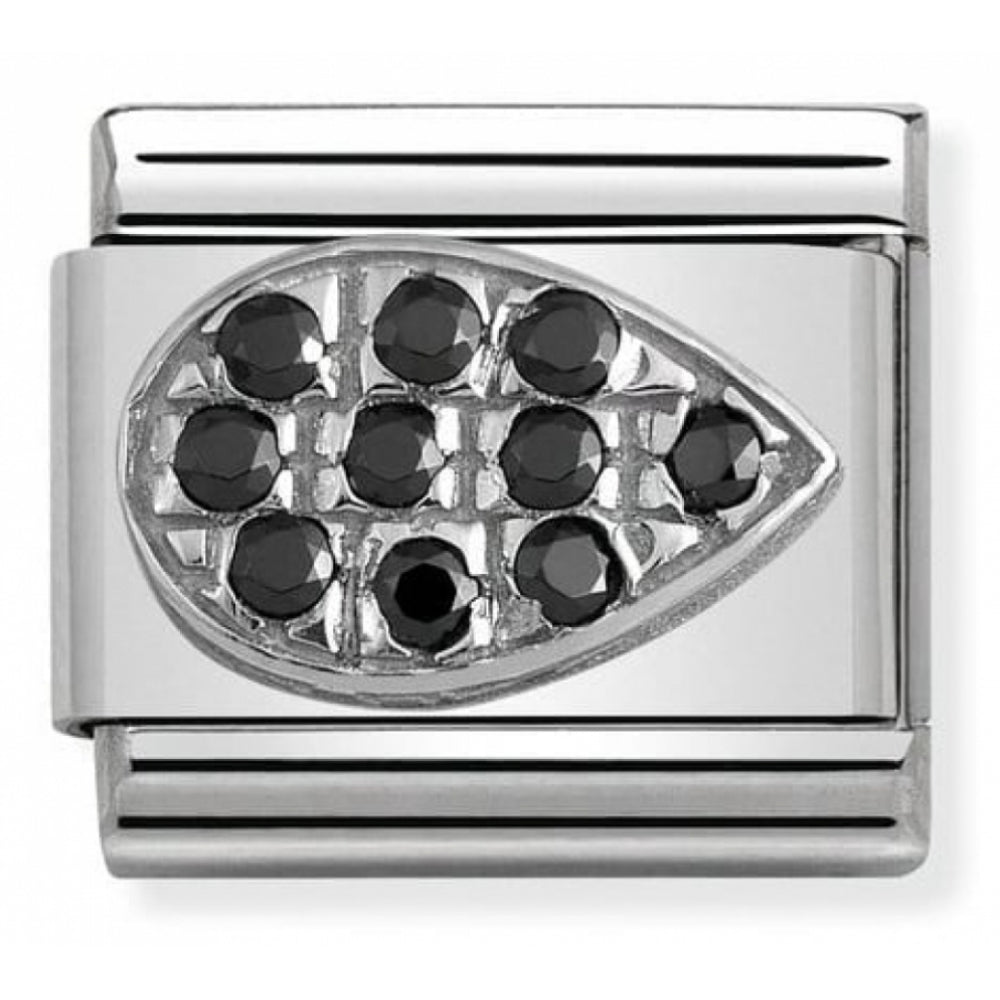 Classic Drop Black Pave In Steel, Cub. Zirconia & 925 Silver Charm