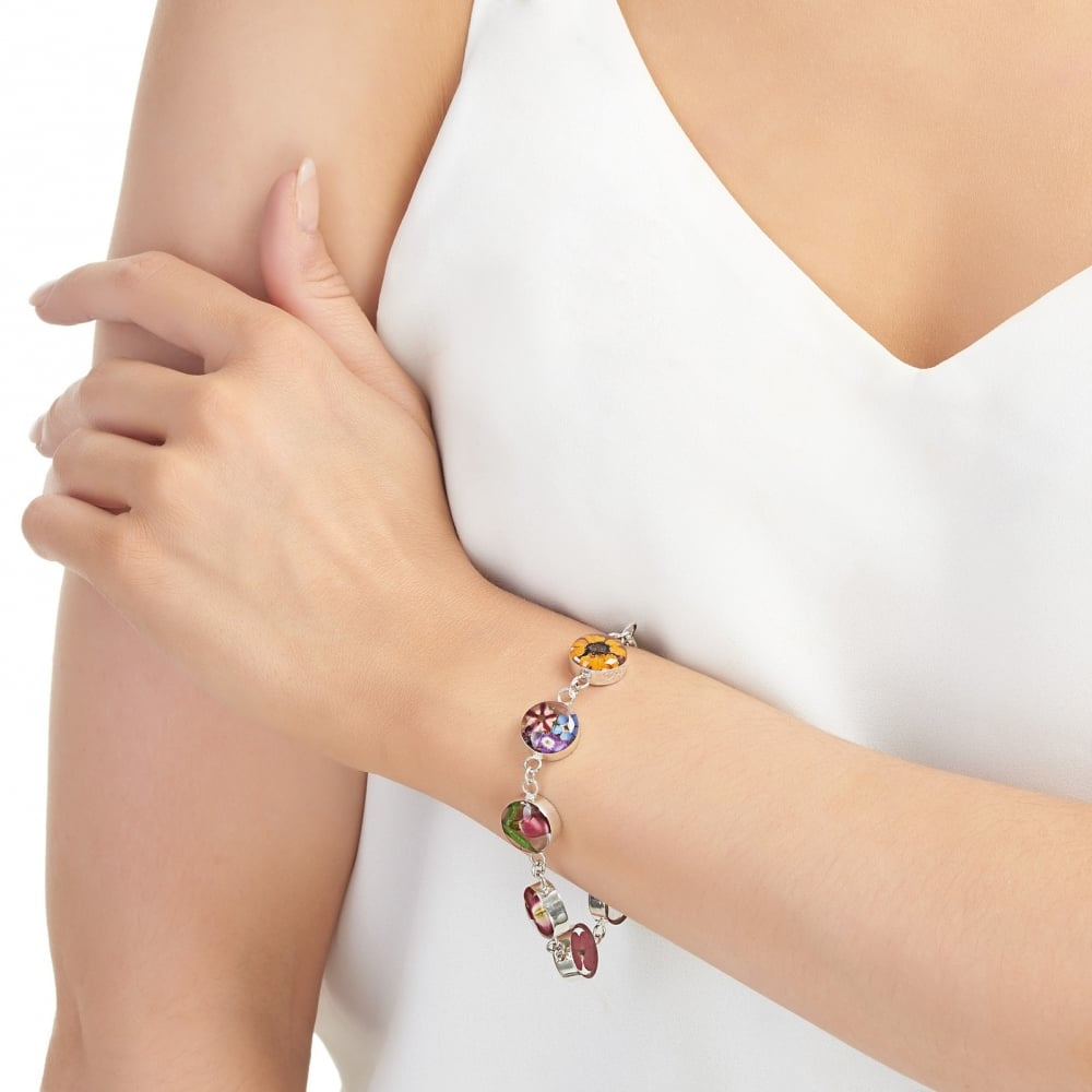Silver Bracelet - Mixed Flower - Large Round
