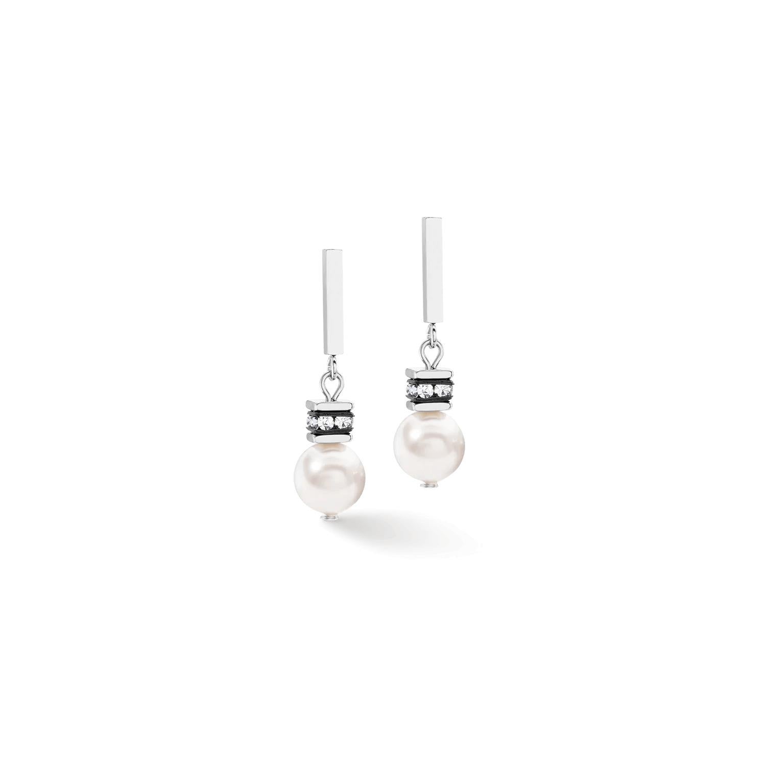 GeoCUBE Iconic Pearl Mix Silver-White Earrings