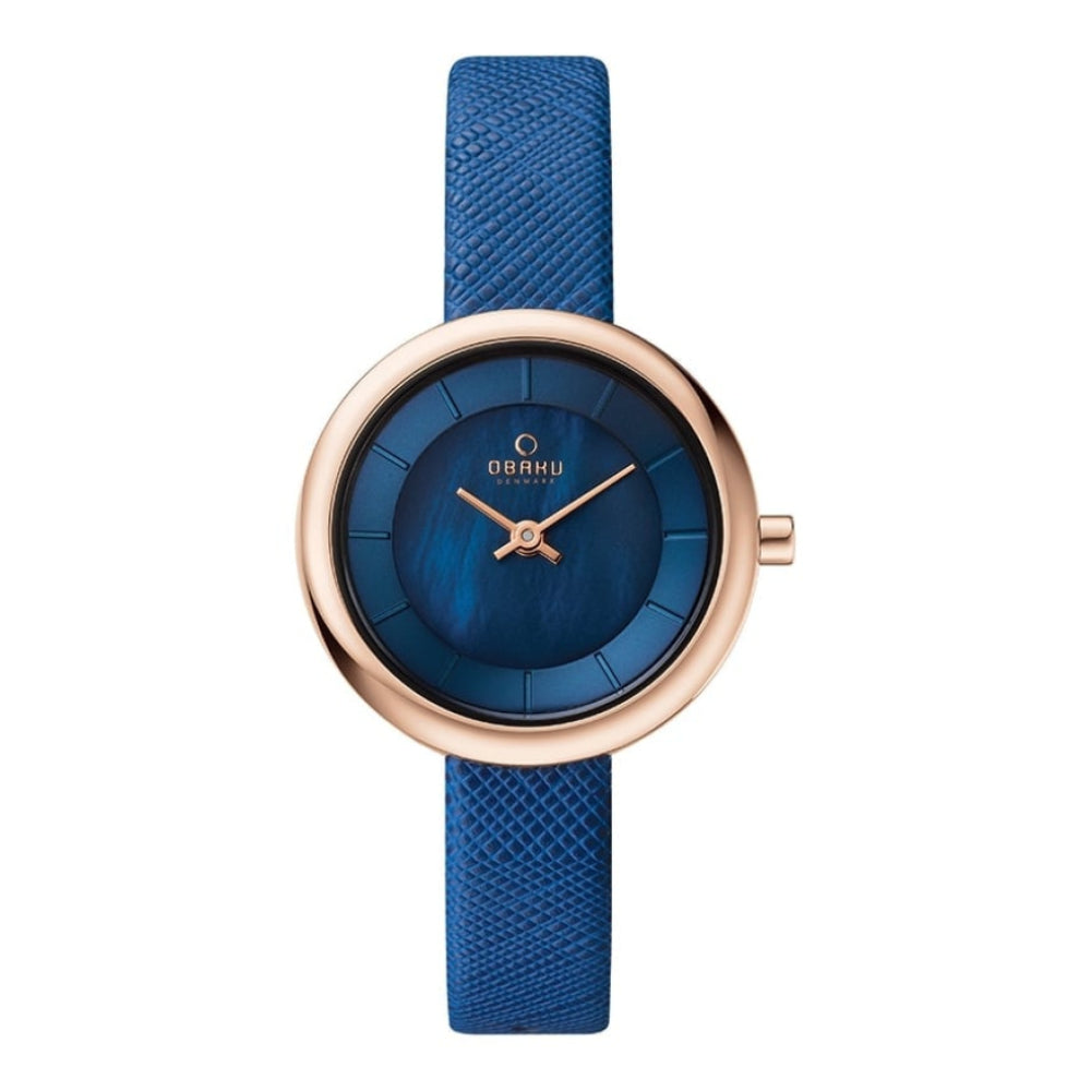 STILLE - NAVY Rose Gold Plated Leather Calf Watch