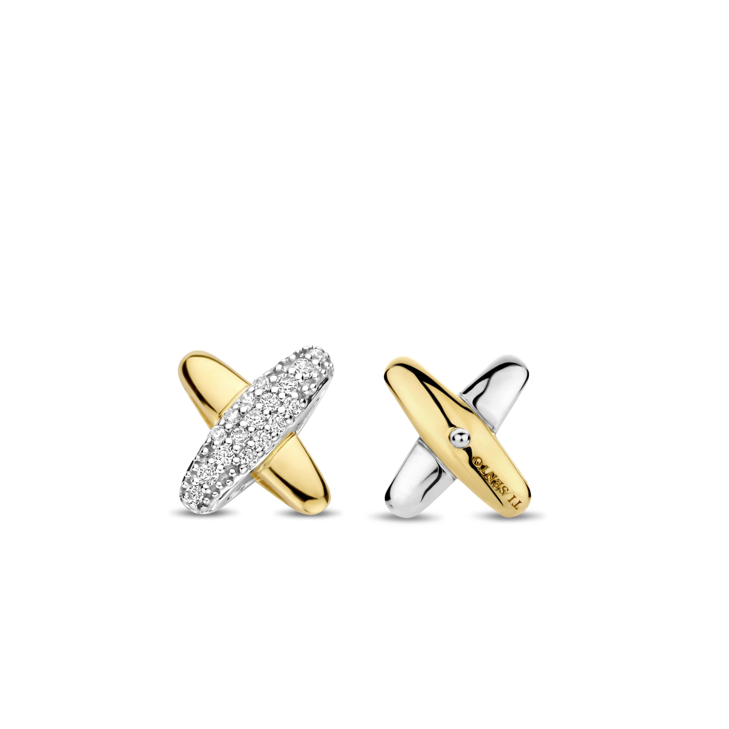 Two Tone Cross Design Stud Earrings