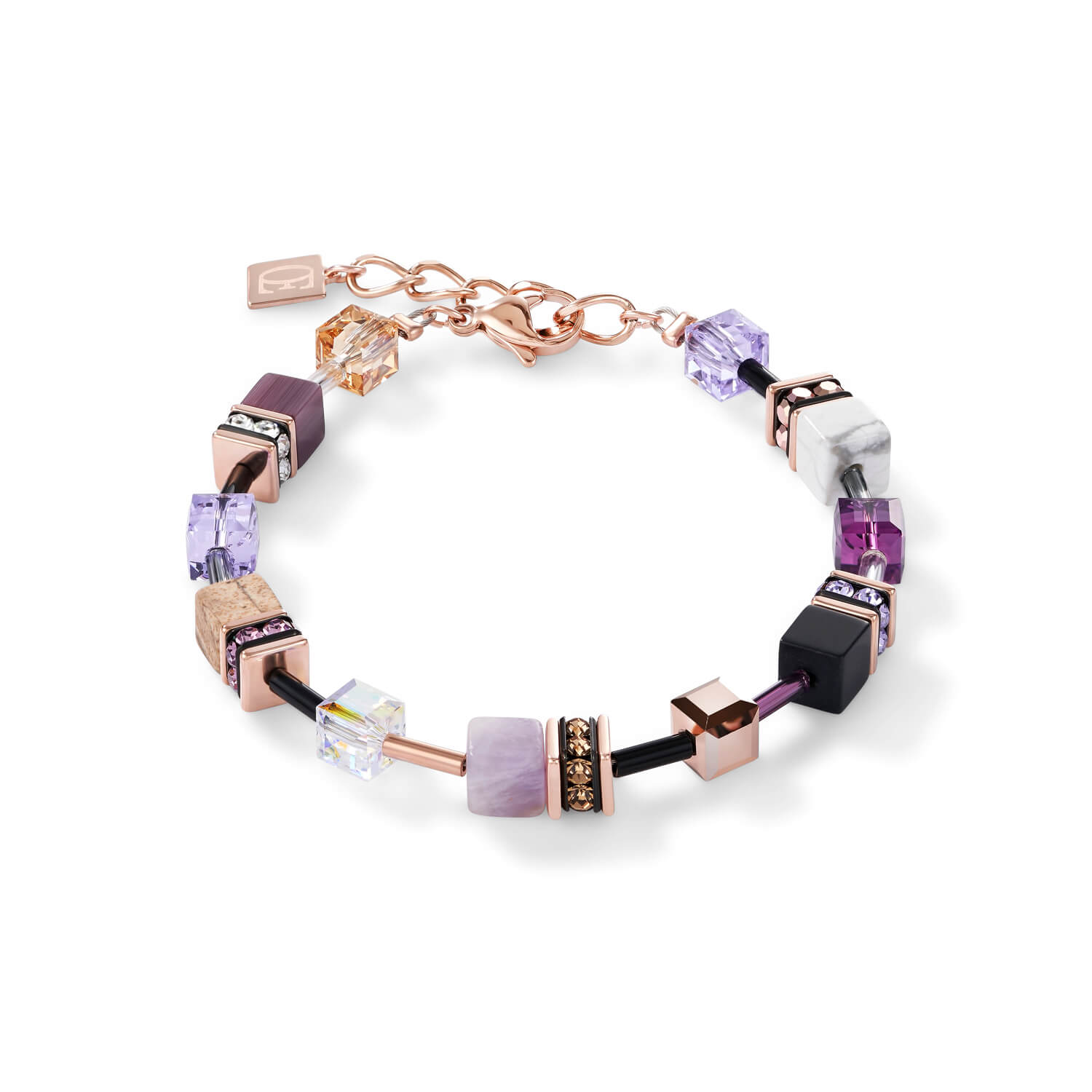 Geo Cube Swarovski Crystals & Gemstones Lilac-Beige Rose Gold Bracelet