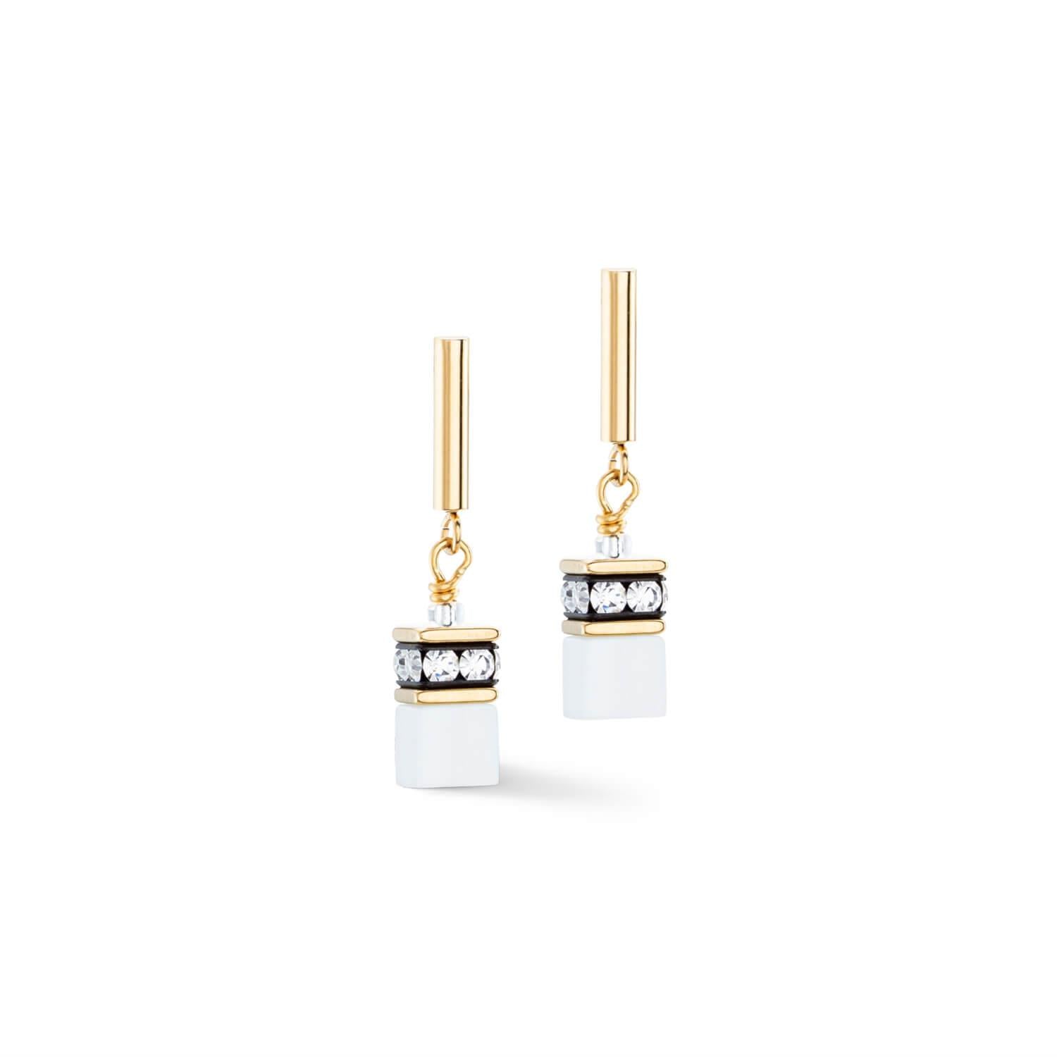 GeoCUBE Iconic Earrings In Gold & White