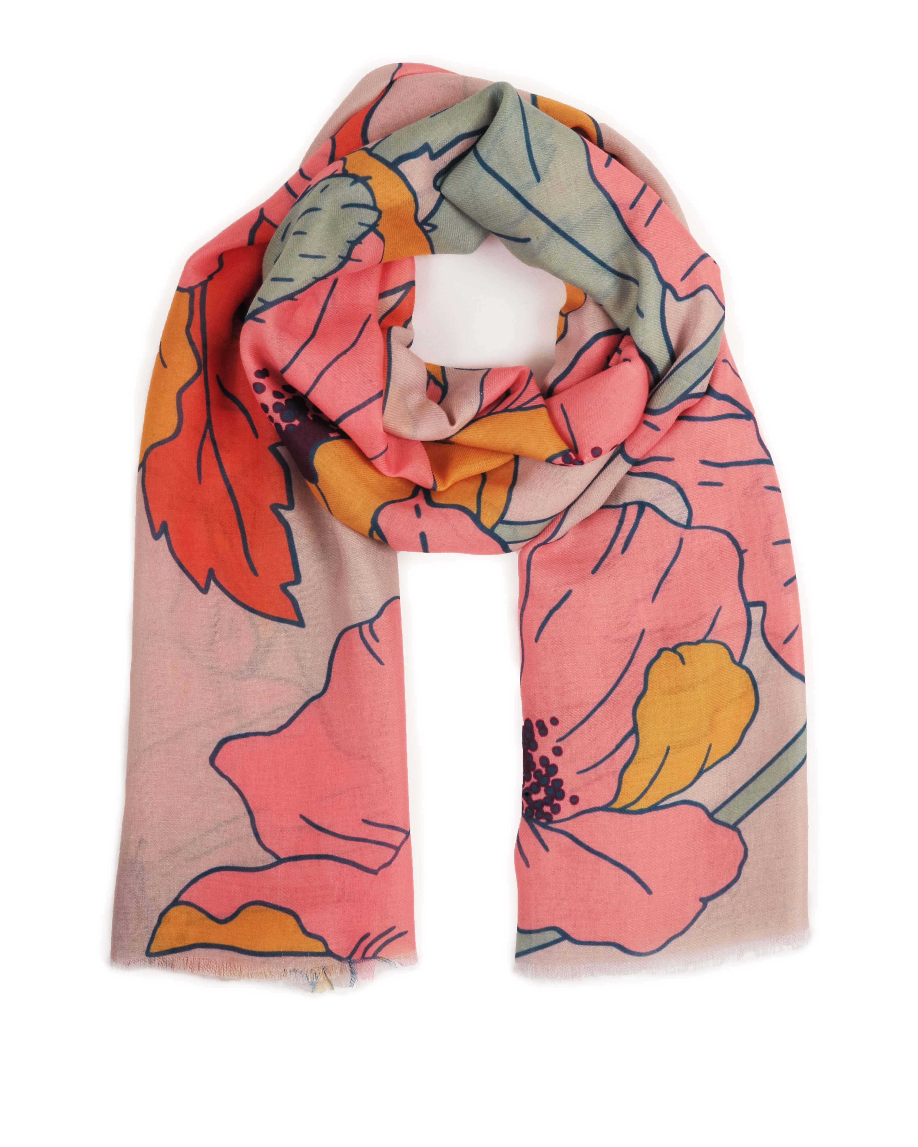 Printed Scarf Summer Poppy Pastel