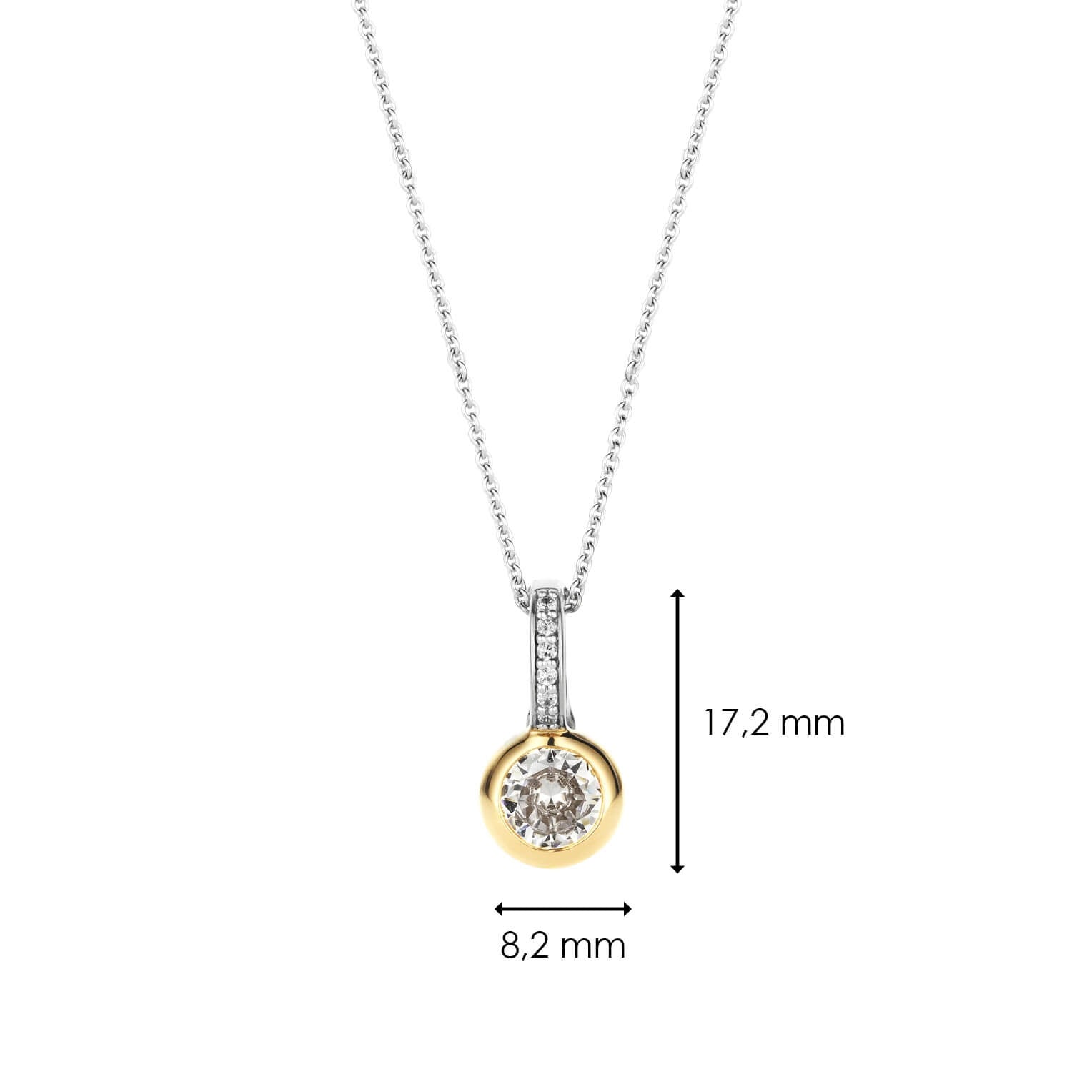 CZ Stone Set Gold Tone Circle With CZ Silver Clip Eye Pendant Necklace
