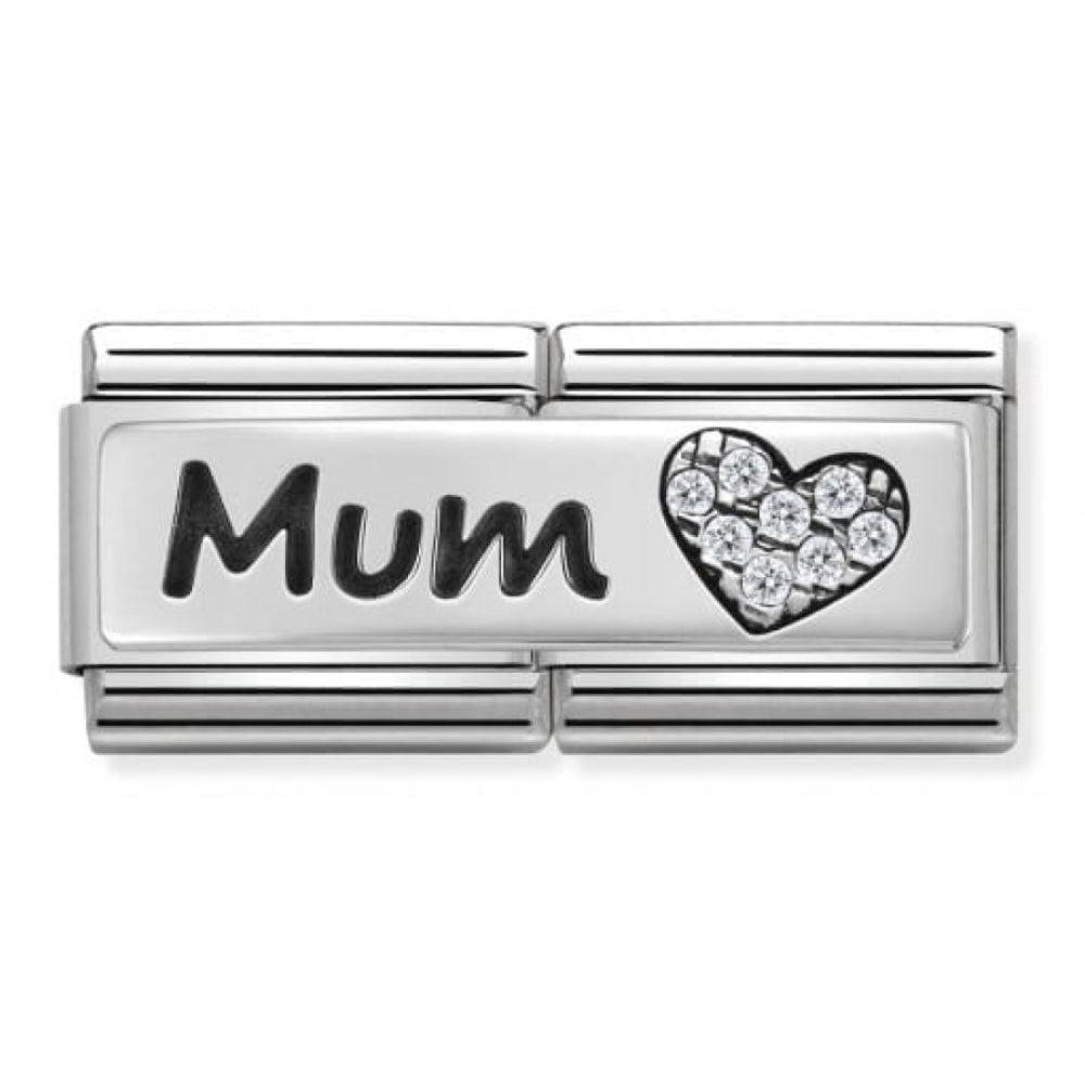 Classic Double Silver Mum CZ Heart Link