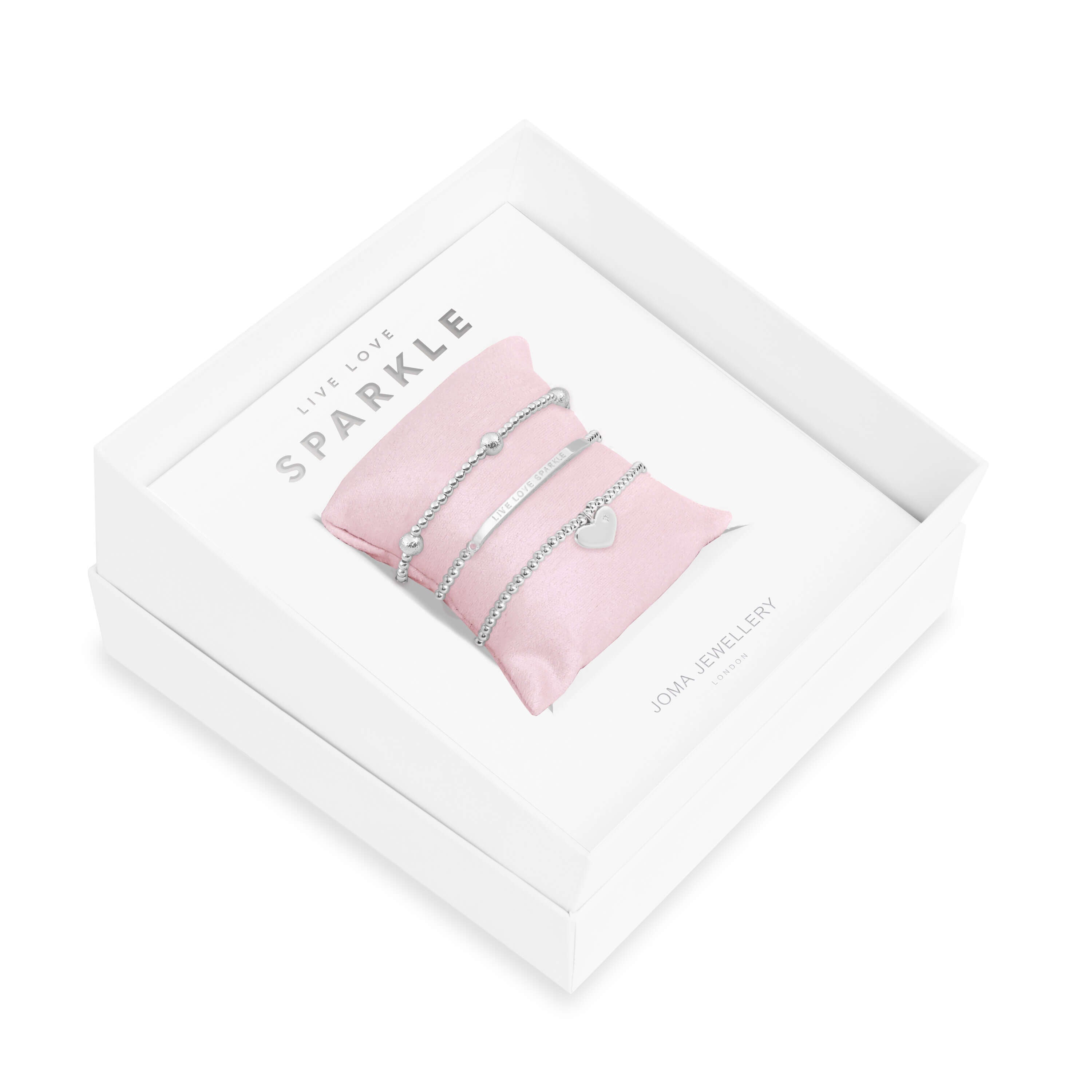 Occasion Gift Box | Live Love Sparkle | Silver | Set Of 3 Bracelets | 17.5cm Stretch