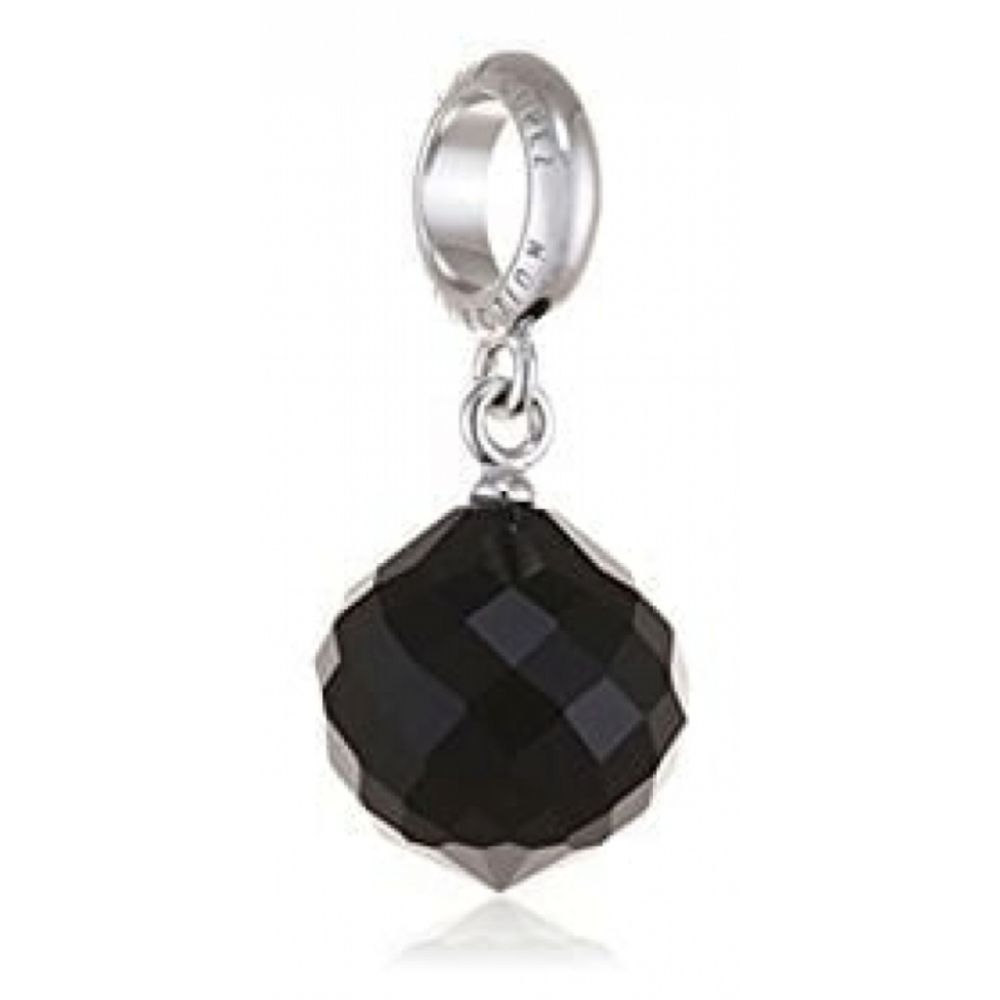 Black Stone Drop Sterling Silver Charm