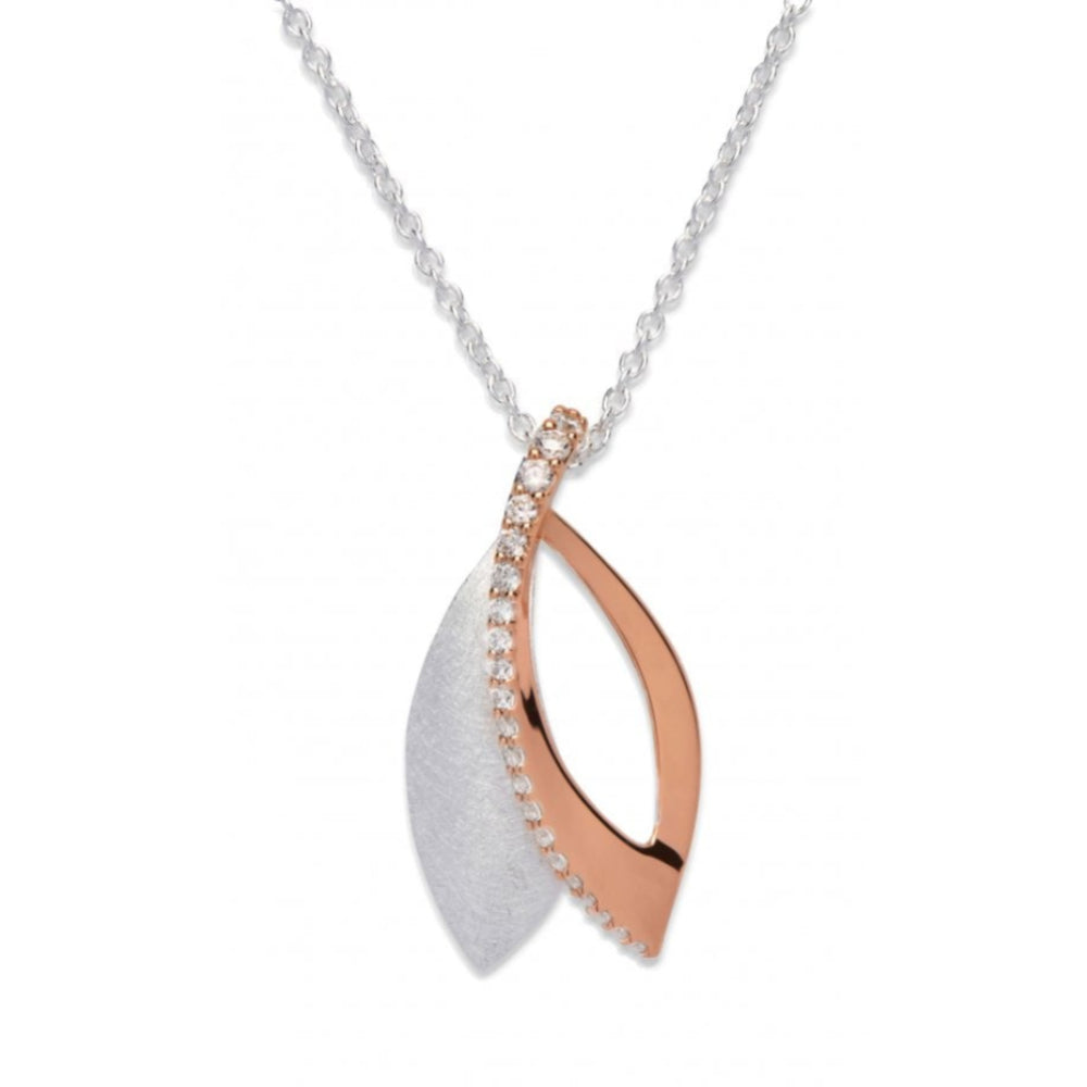 Silver 925 Pendant With Rose Gold Plating And Cz Incl. Chain