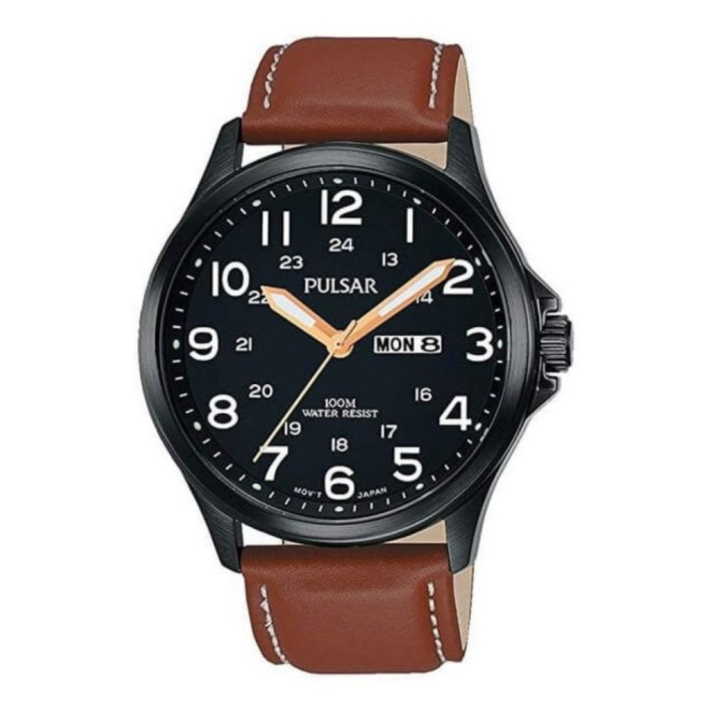 Pulsar Mens Brown Leather Watch