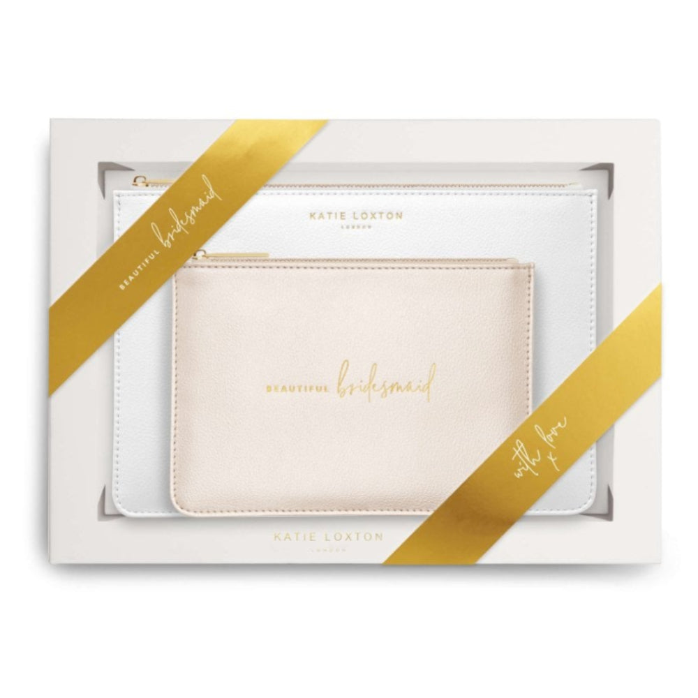 BRIDAL PERFECT POUCH GIFT SET - Beautiful Bridesmaid - Metallic Gold and White - 29x21x2.5cm (boxed)
