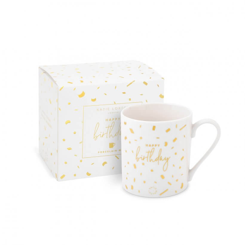 Boxed Porcelain Mug | Happy Birthday | White And Gold