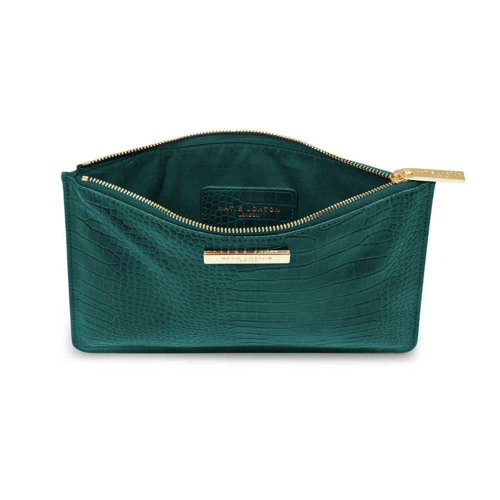 Celine Faux Croc Perfect Pouch | Forest Green