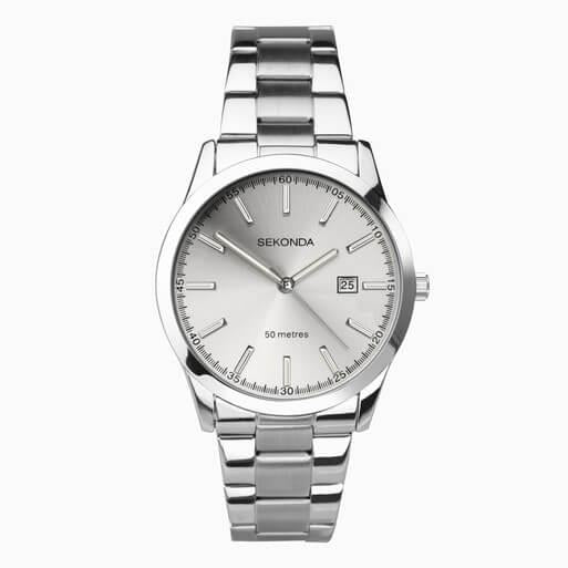 Silver Case With Silver White Dial & Stainless Steel Bracelet Mens Watch