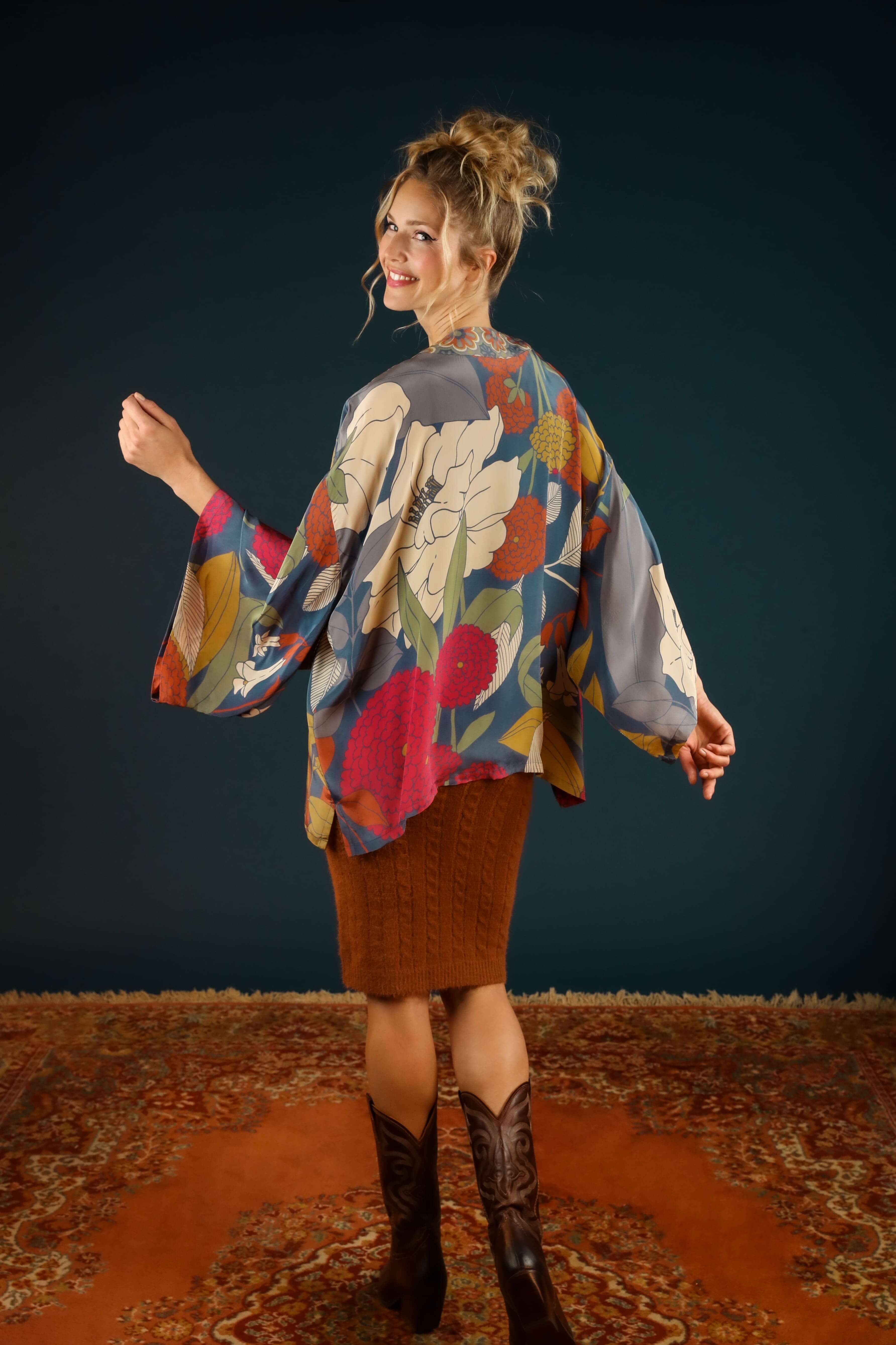Luxury Kimono Jacket Winter Floral - Heather