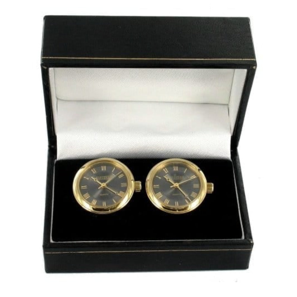 Gold Plated Black Dial Cuff Links