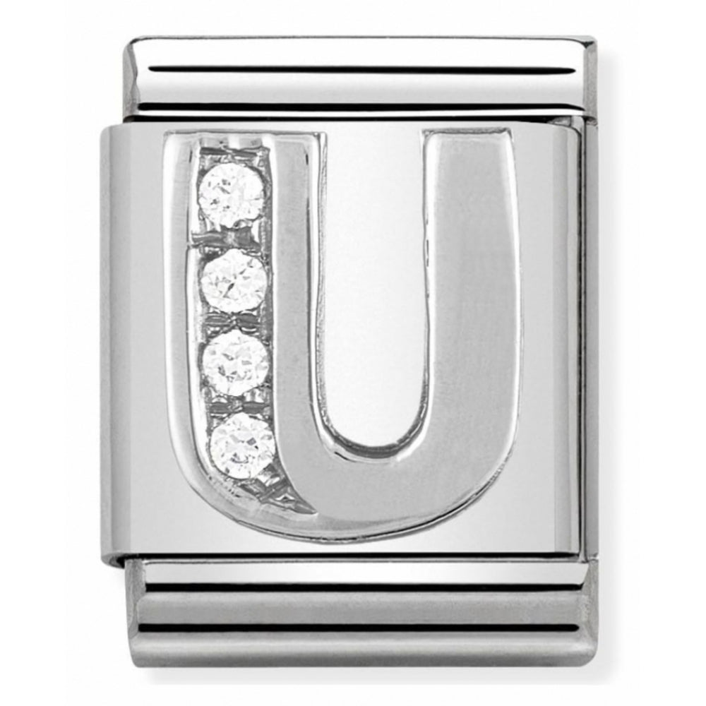Letter U Composable Big Stainless Steel, Sterling Silver & Cubic Zirconia Charm