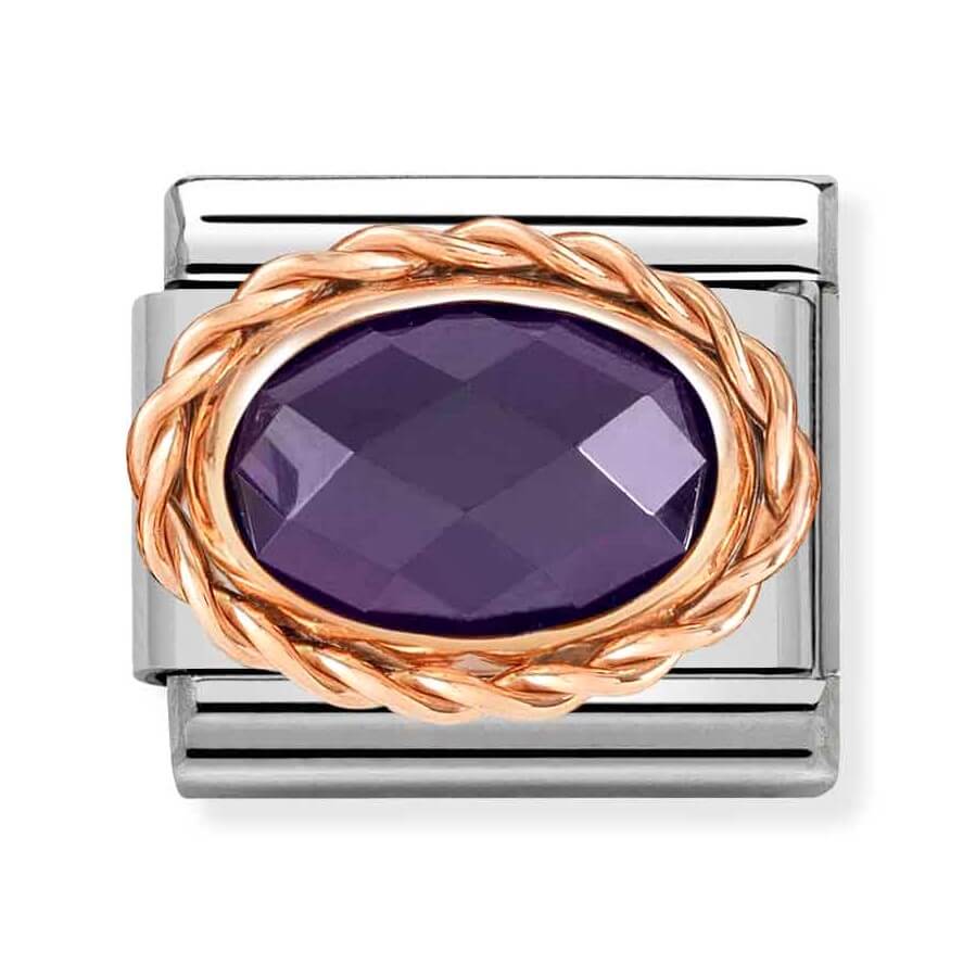 Composable Classic Stainless Steel Link With Oval Faceted Purple CZ & 9k Rose Gold