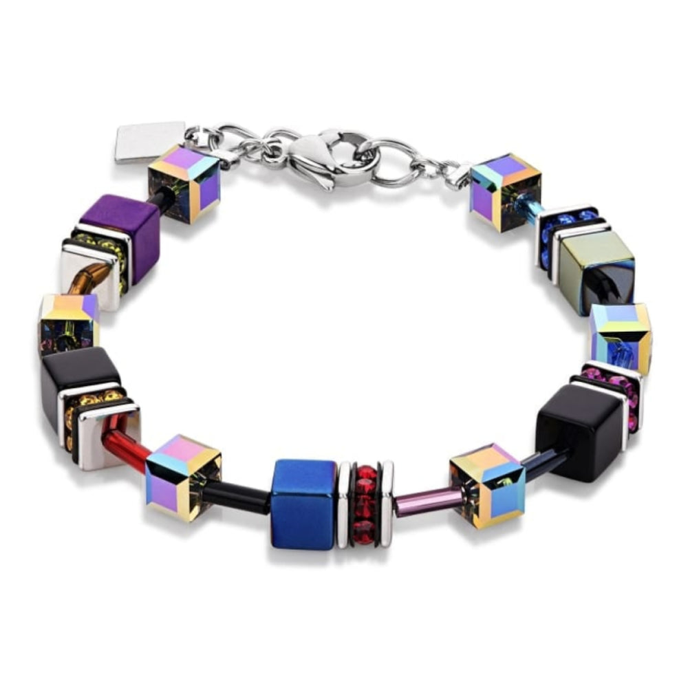 Black and Multi Colour Swarovski Geo Cube Bracelet, Earrings and Necklace Set
