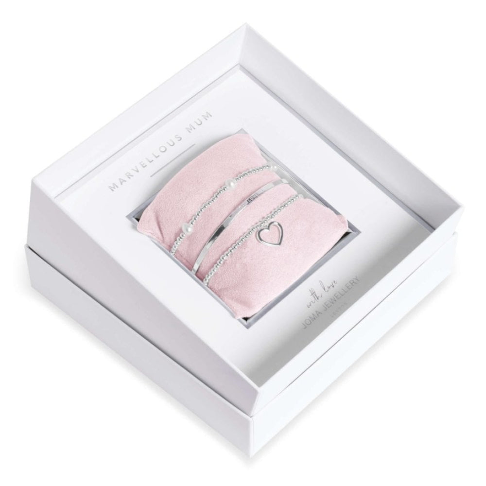 Occasion Gift Box - Marvellous Mum - 3 Silver Stacking Bracelets