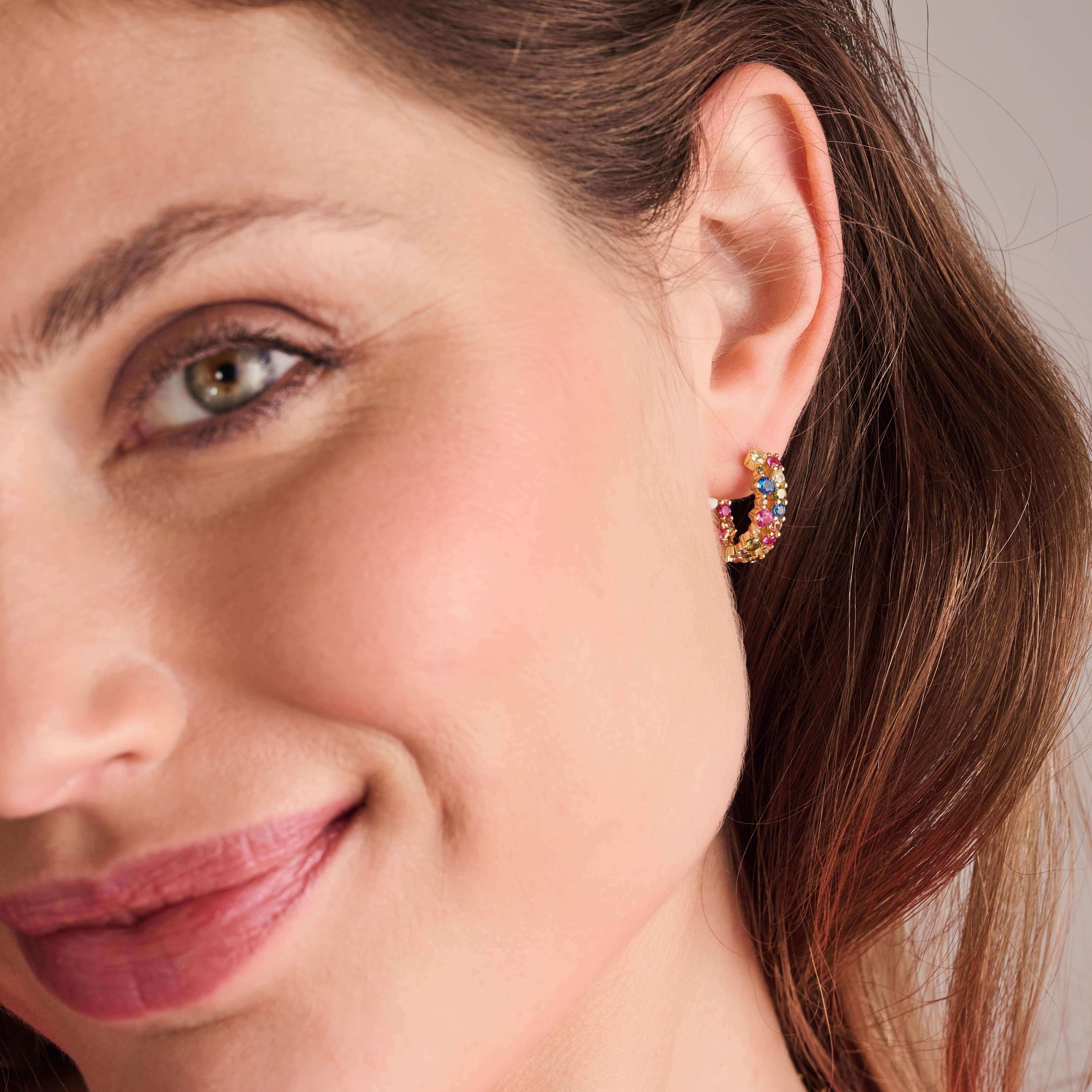 Livigno Creolo Piccolo Earrings In 18k Gold Plated With Multicoloured Zirconia