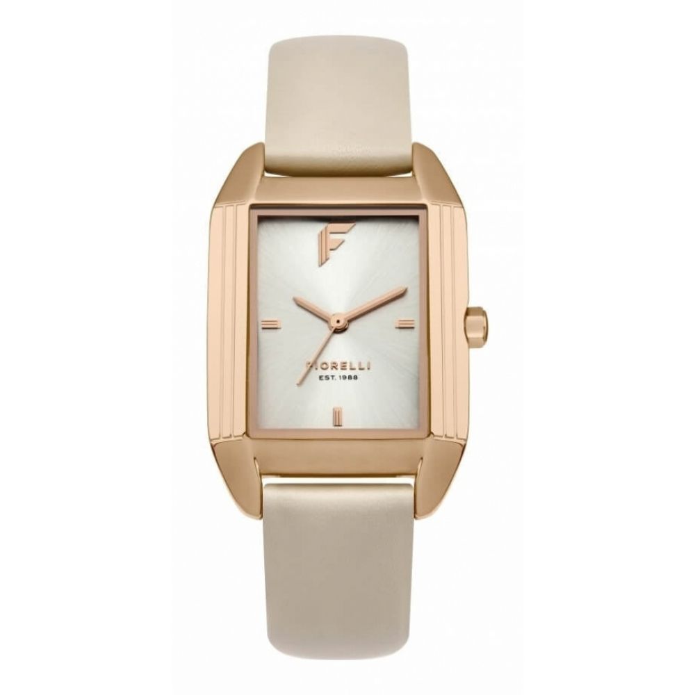 Pale Cream Satin Sunray Dial & Cream Leather Strap Ladies Watch