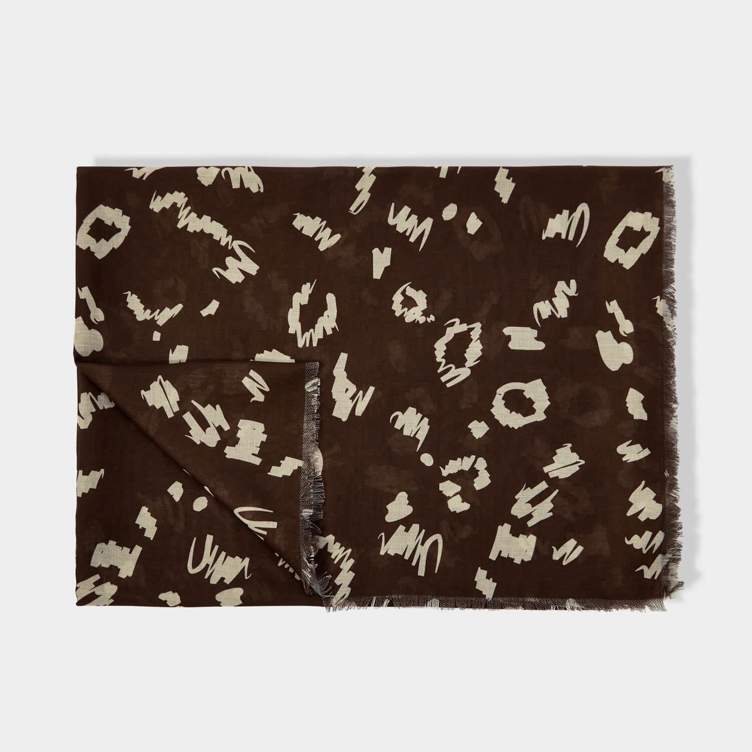 Leopard Printed Scarf in Dark Brown & Greige