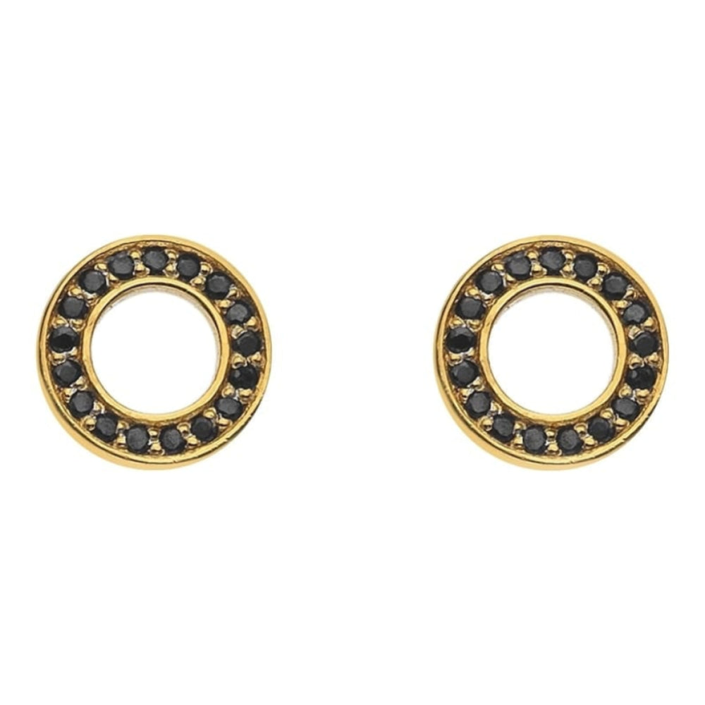 Yellow Gold Plate Nero Saturno Earrings