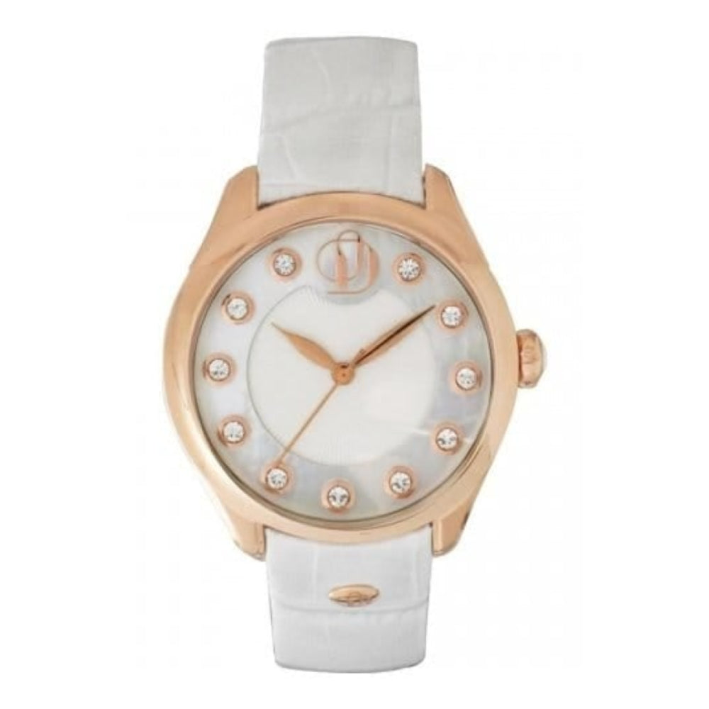 Ladies White Leather & Rose Gold Strap Watch