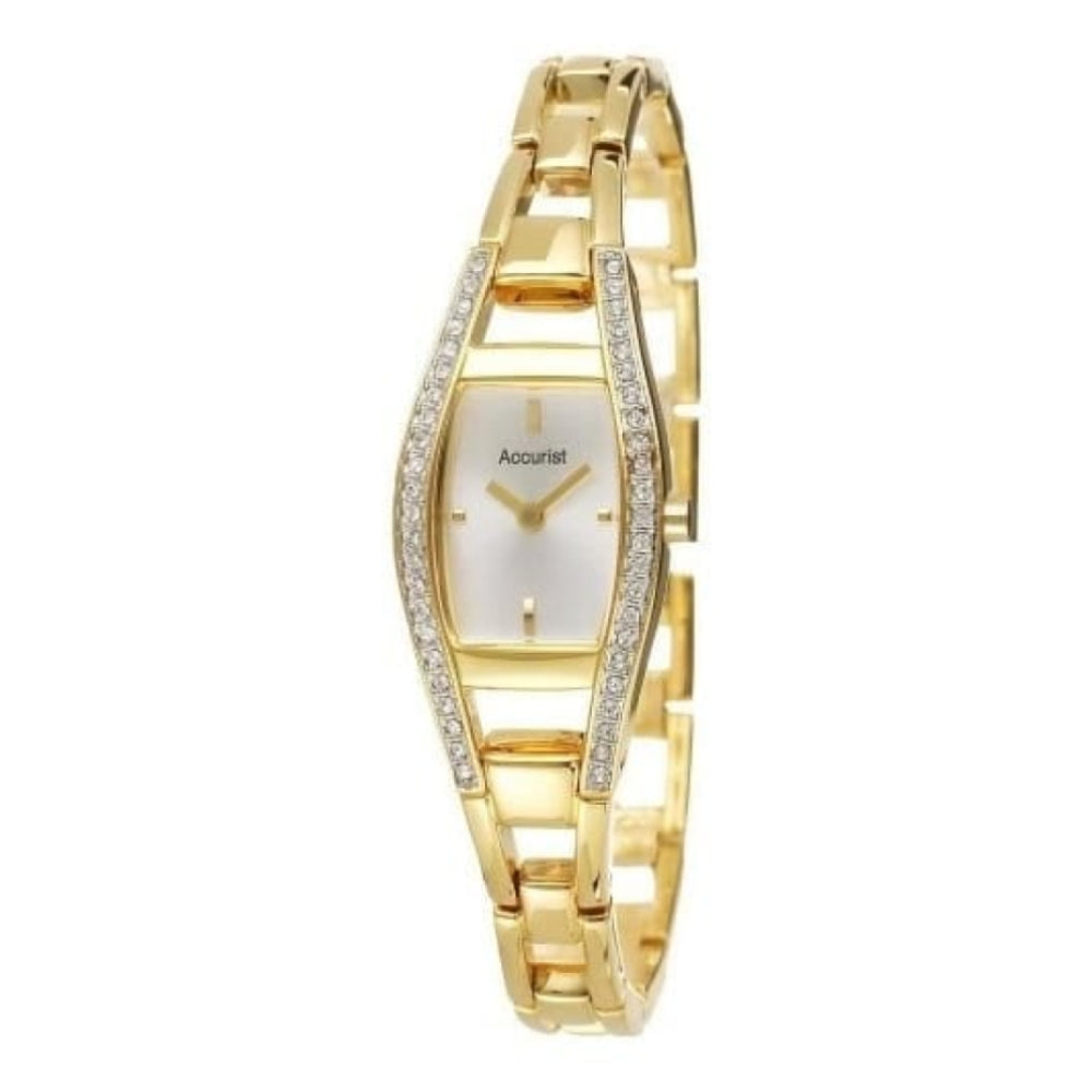 Ladies Gold Plated Link Bracelet Watch With Crystals