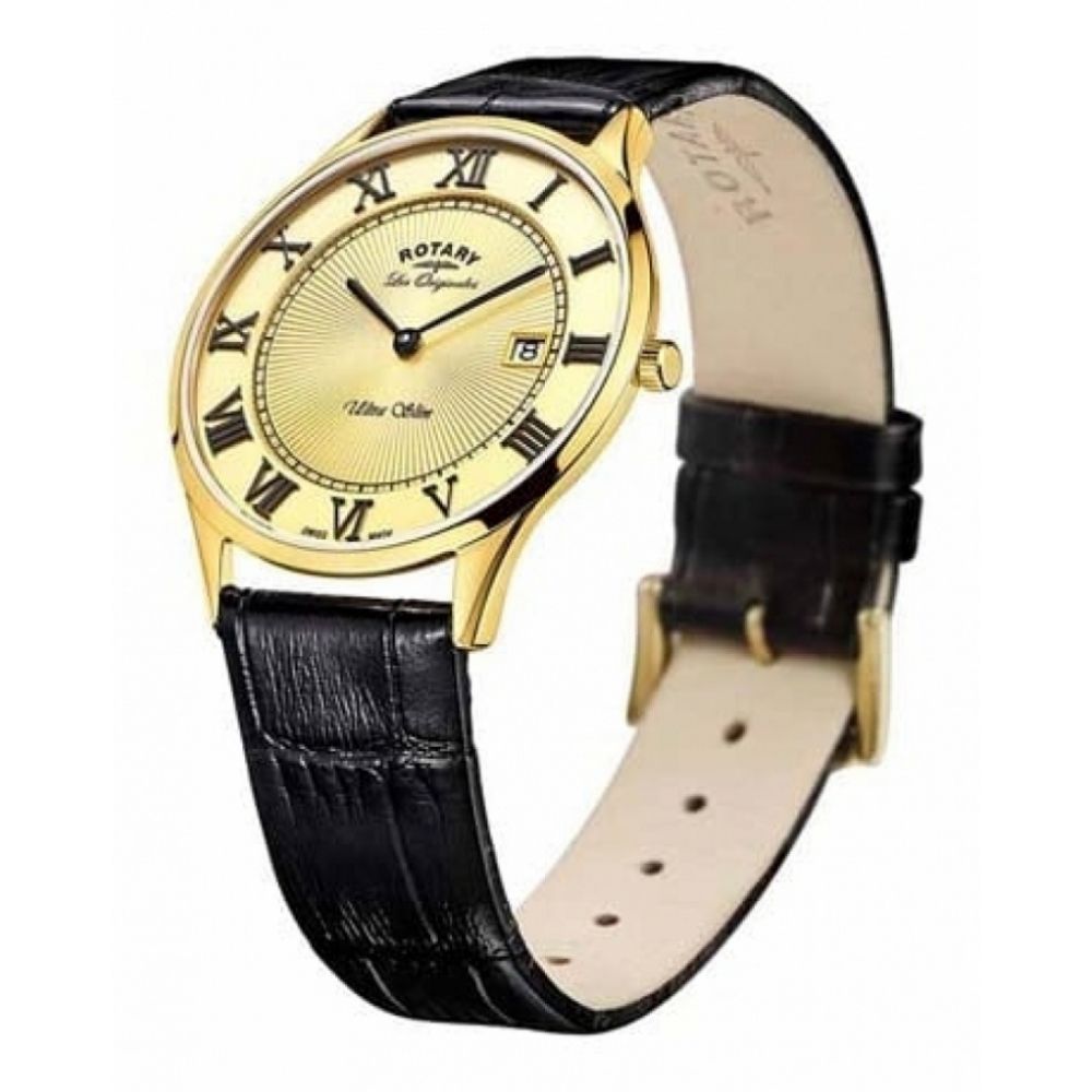 Ultra Slim Gold Plated Leather Strap Swiss Gents Wristwatch