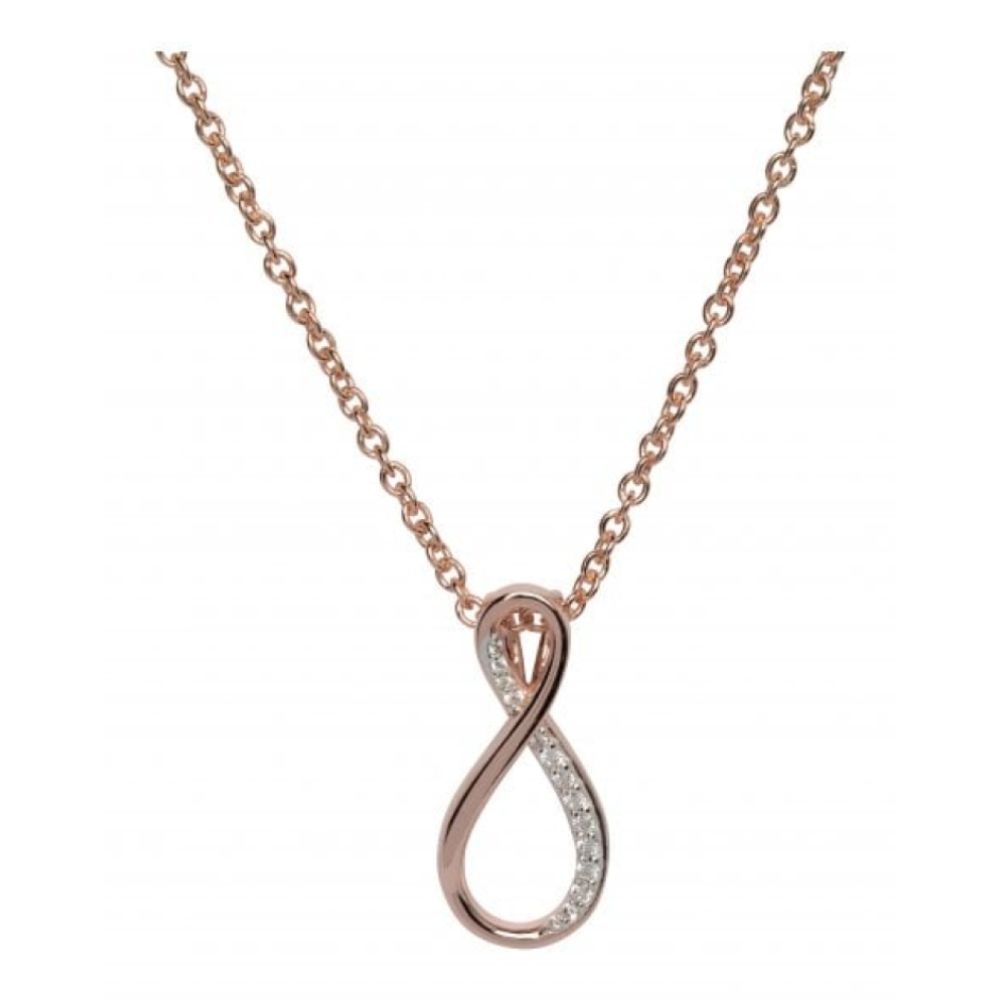 Silver 925 Twisted Pendant With Rose Gold Plating And Cz Incl. Chain