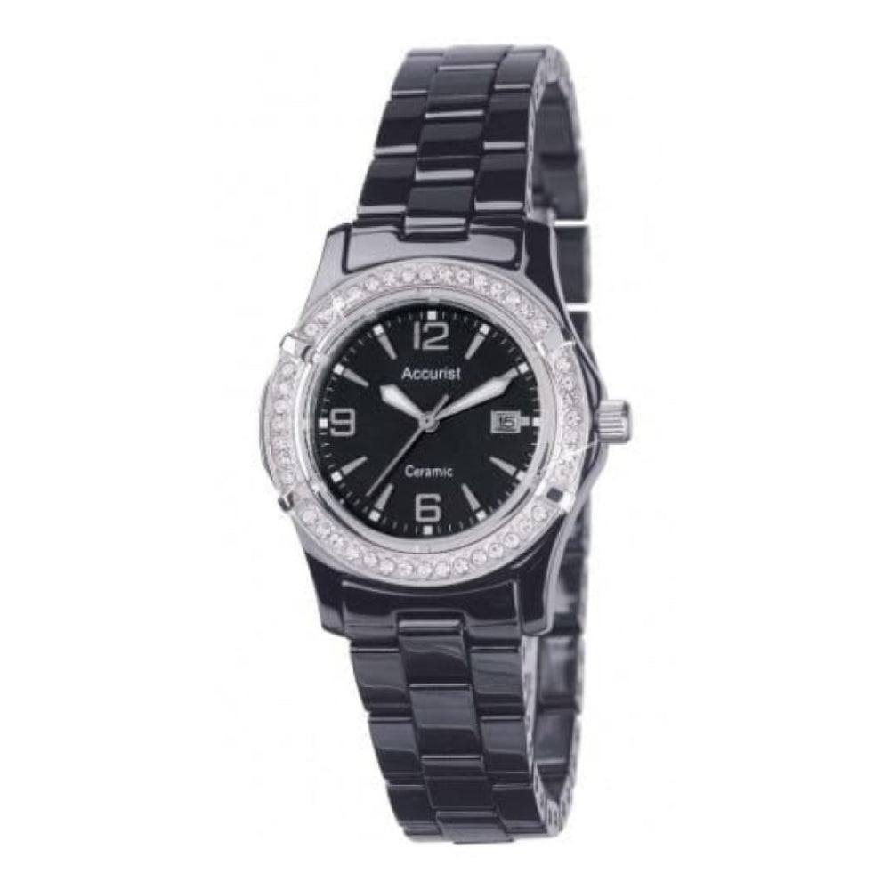 Ladies Black Ceramic Crystalised Bracelet Watch