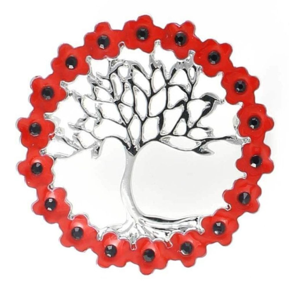 Tree Of Life In Poppy Wreath Brooch