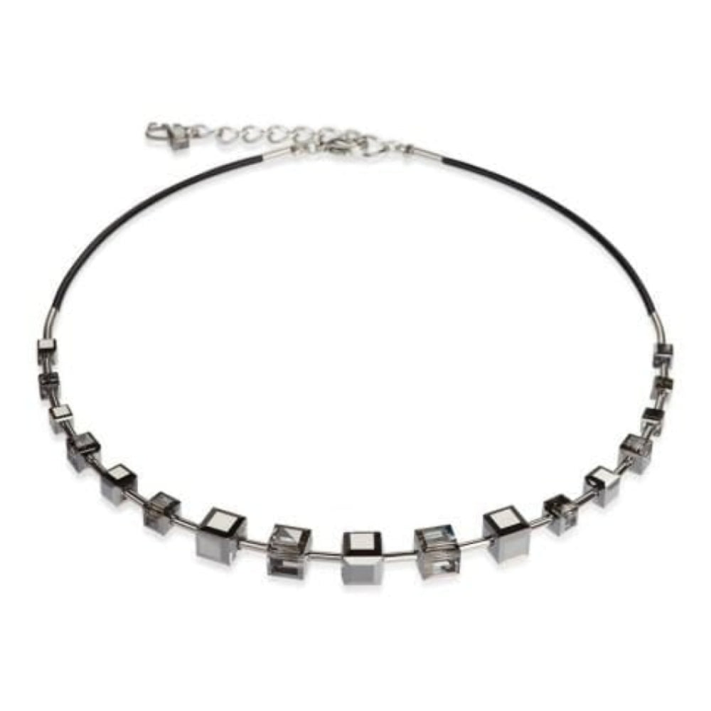 Dark Silver Cubed Necklace With Swarovski