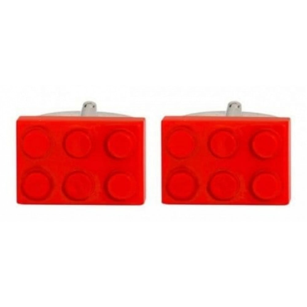 Rhodium Plated Red Building Block Cufflinks