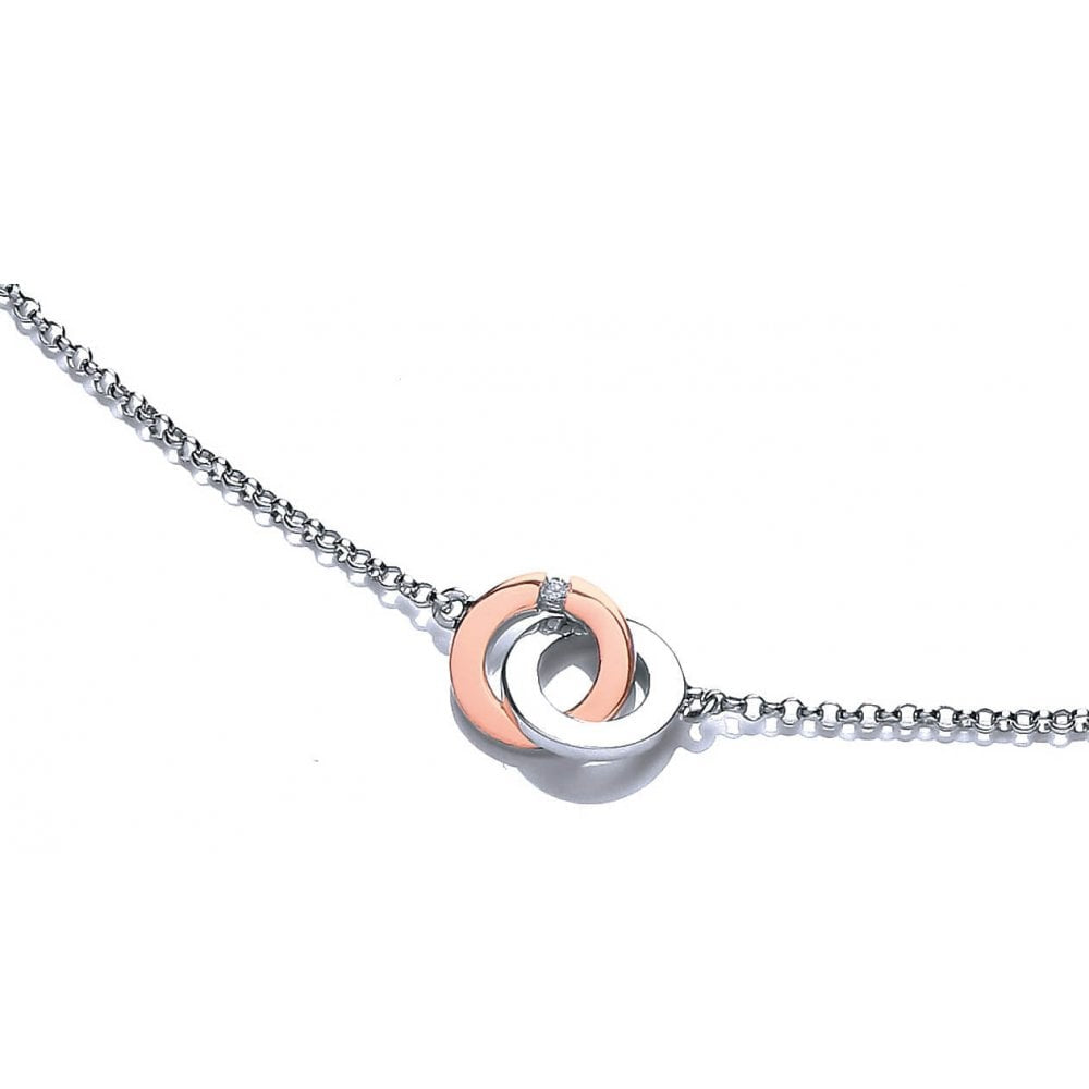 Rose Gold And Silver Linked Rings Necklace