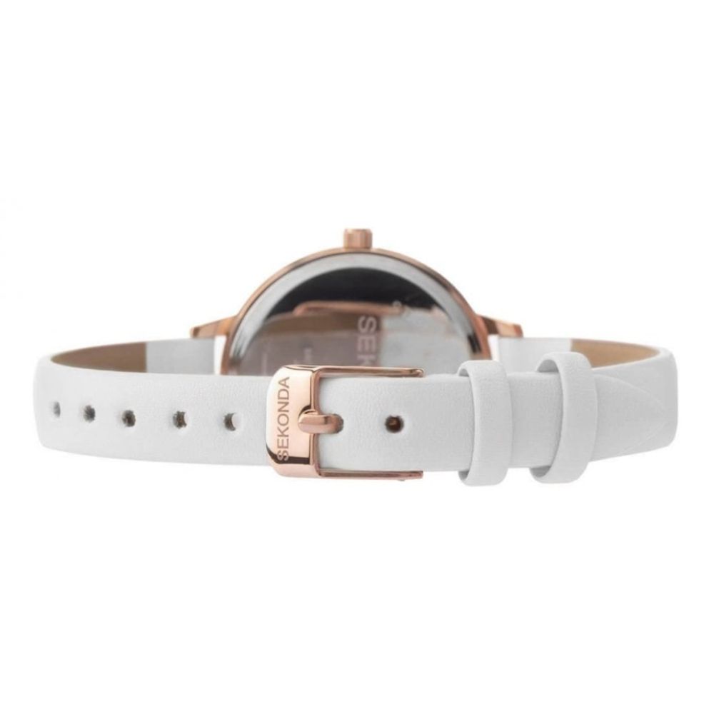 Rose Gold Plated Case With White Dial & White PU Strap Ladies Watch